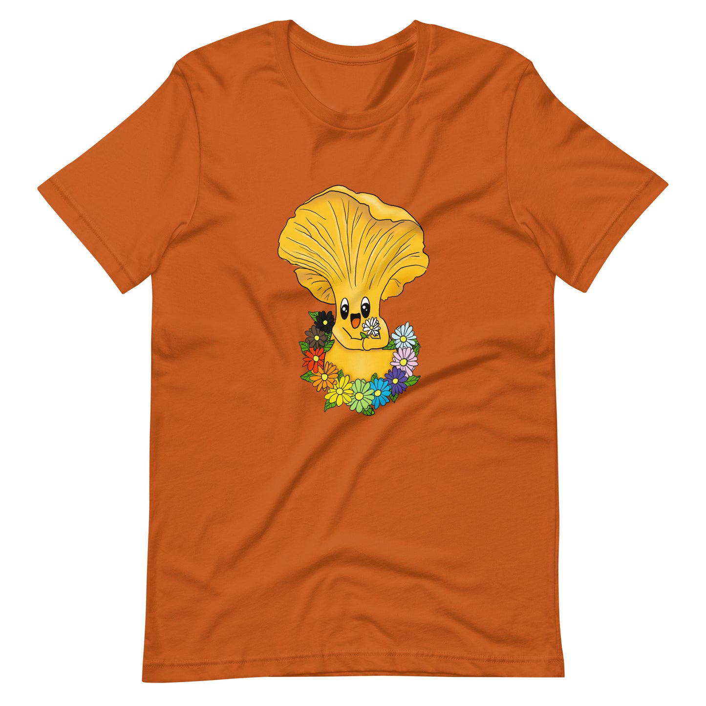 Chanterelle Pride Mushroom w/Rainbow Flowers | Unisex T-Shirt | Pride Mushroom Apparel
