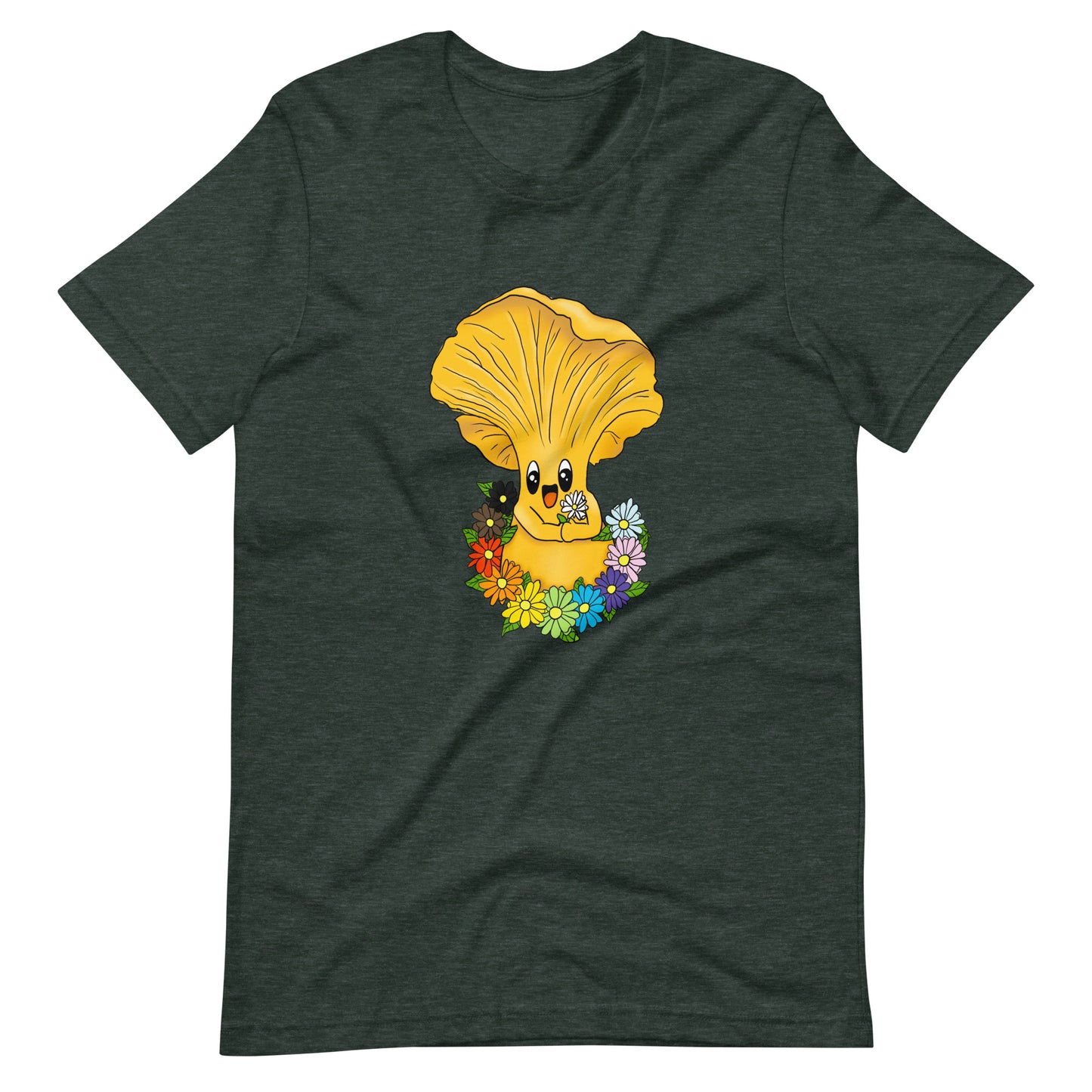 Chanterelle Pride Mushroom w/Rainbow Flowers | Unisex T-Shirt | Pride Mushroom Apparel