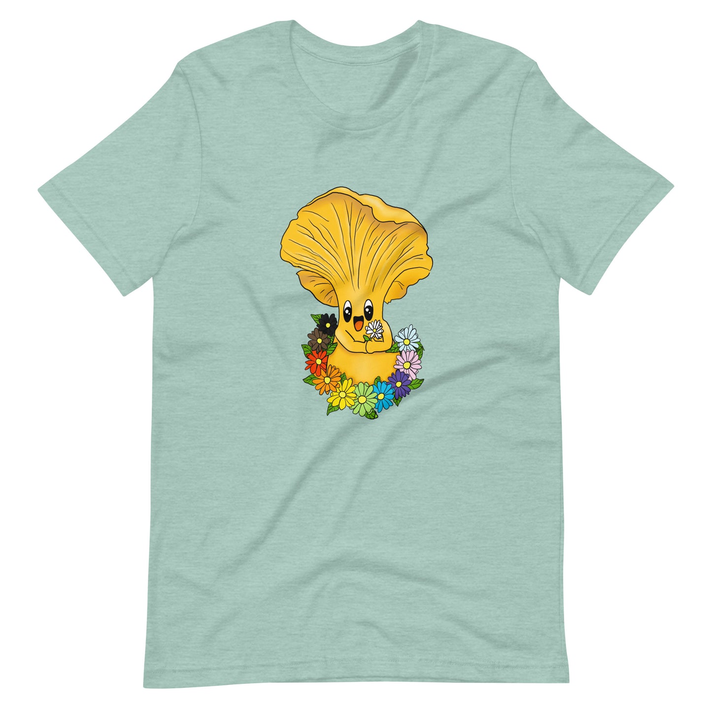 Chanterelle Pride Mushroom w/Rainbow Flowers | Unisex T-Shirt | Pride Mushroom Apparel