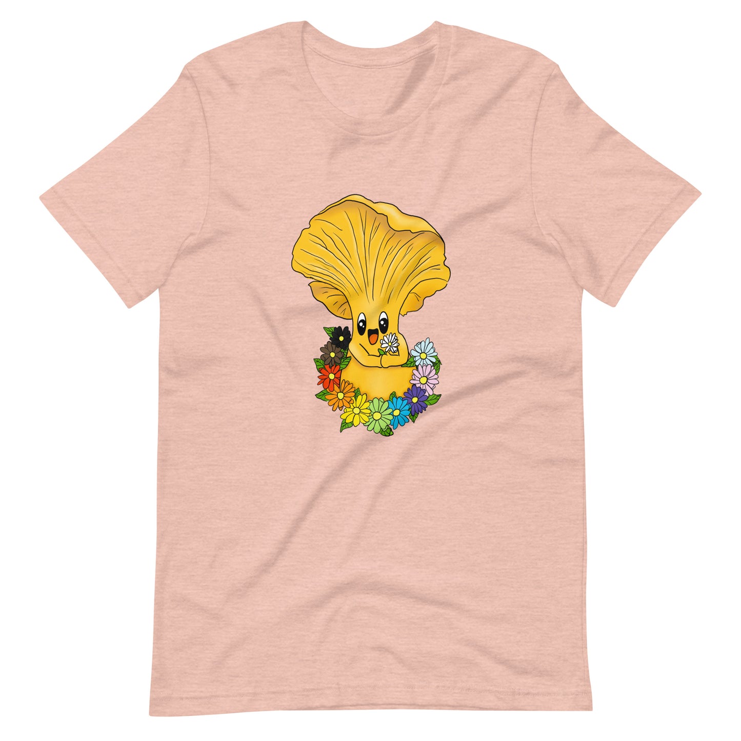 Chanterelle Pride Mushroom w/Rainbow Flowers | Unisex T-Shirt | Pride Mushroom Apparel