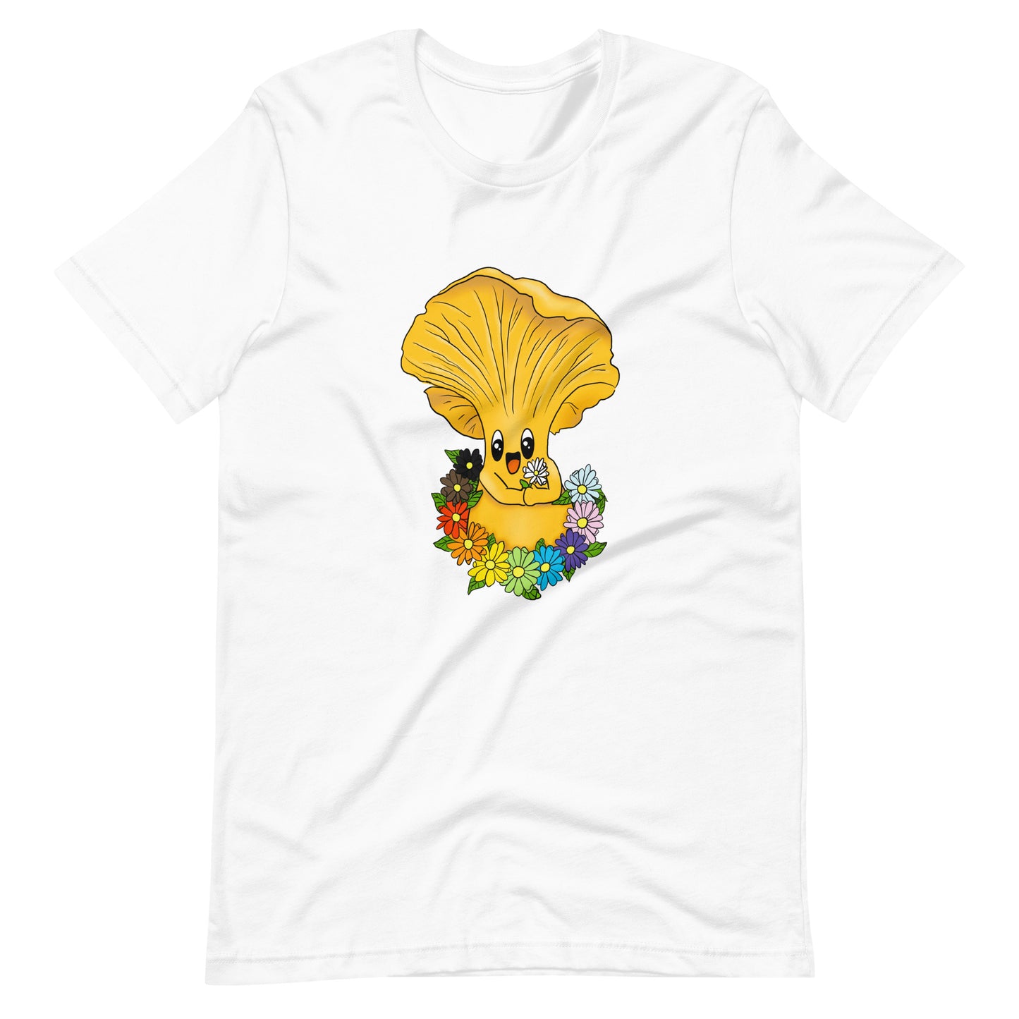 Chanterelle Pride Mushroom w/Rainbow Flowers | Unisex T-Shirt | Pride Mushroom Apparel