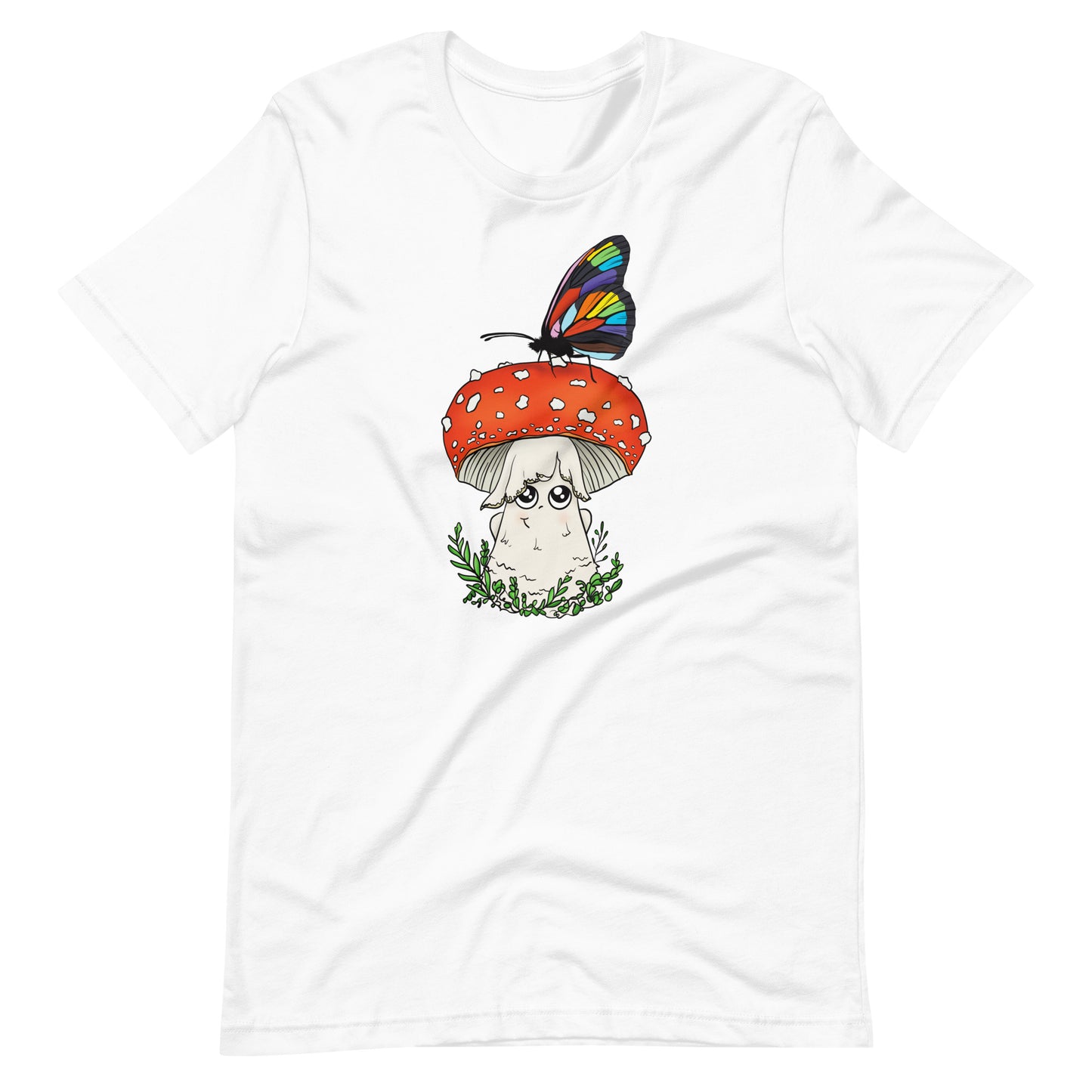Amanita Pride Mushroom | 100% Cotton T-Shirt | Red Amanita w/Rainbow Butterfly