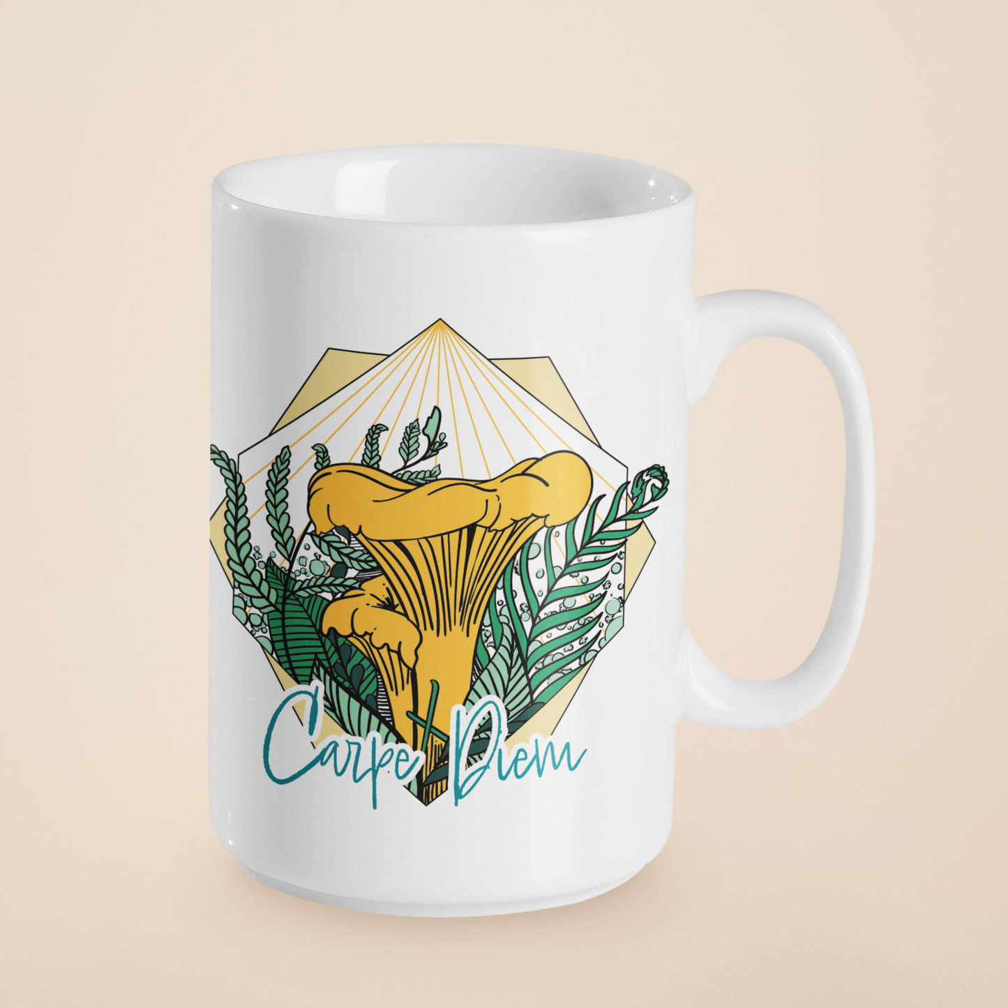 Carpe Diem Chanterelle | Mushroom Mug | Mushroom Artwork on Ceramic Cup | 11oz/15oz Sizes