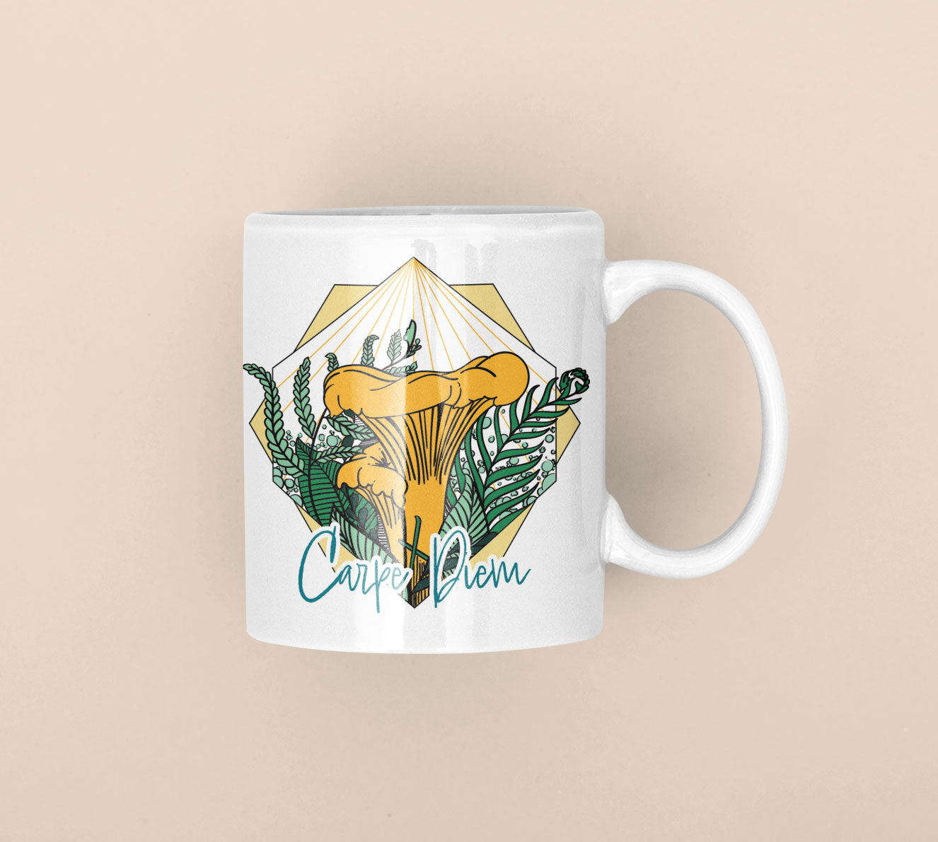 Carpe Diem Chanterelle | Mushroom Mug | Mushroom Artwork on Ceramic Cup | 11oz/15oz Sizes