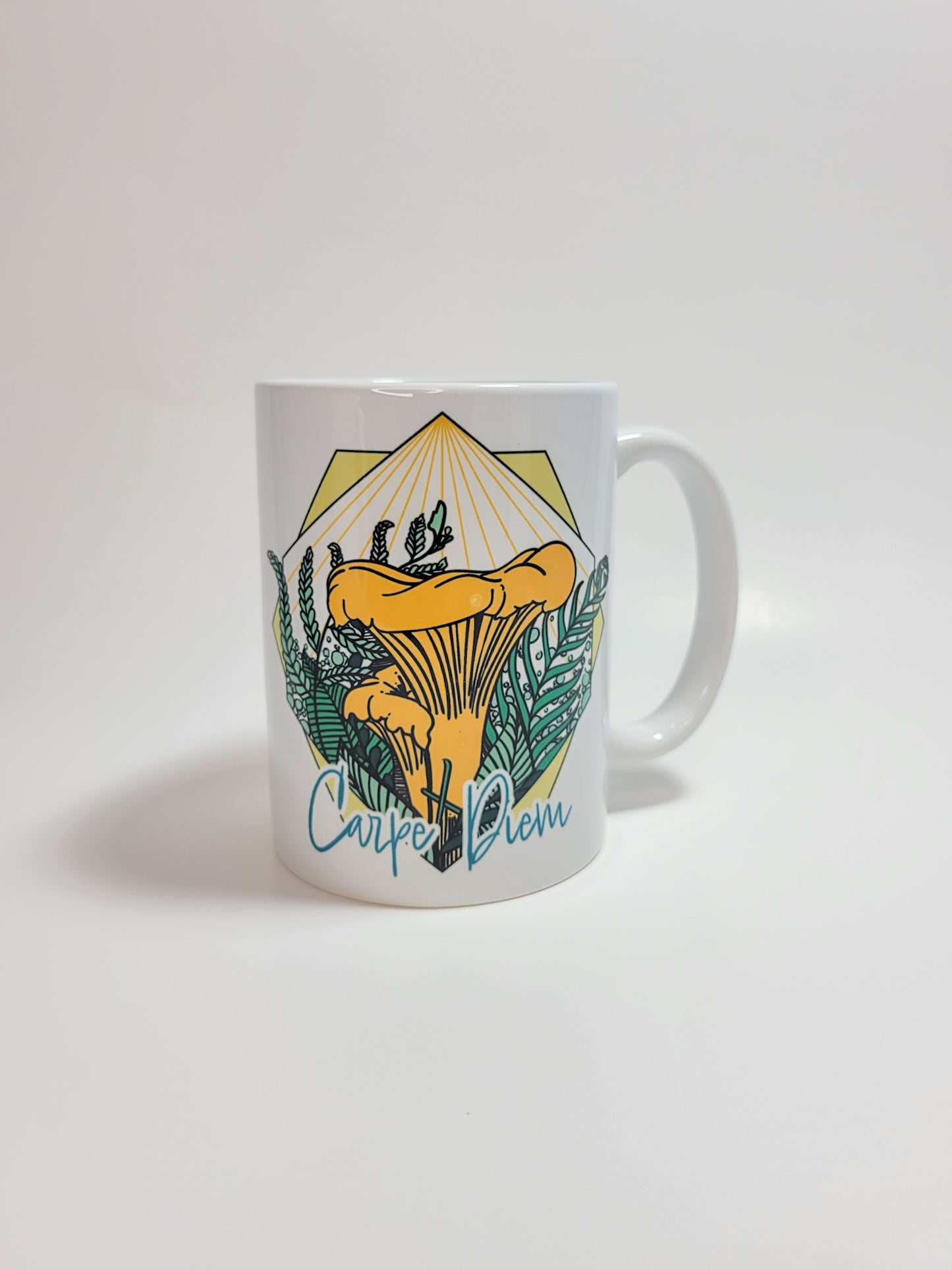 Carpe Diem Chanterelle | Mushroom Mug | Mushroom Artwork on Ceramic Cup | 11oz/15oz Sizes