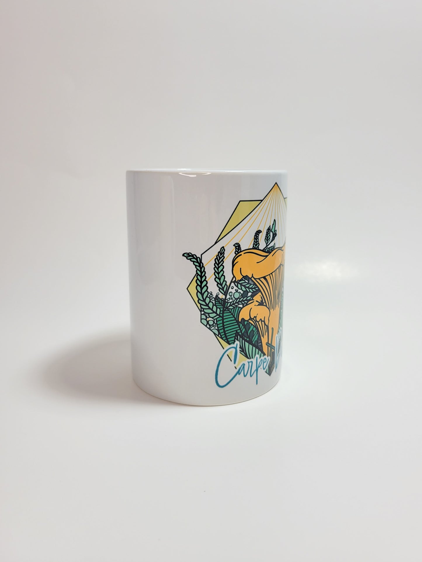 Carpe Diem Chanterelle | Mushroom Mug | Mushroom Artwork on Ceramic Cup | 11oz/15oz Sizes