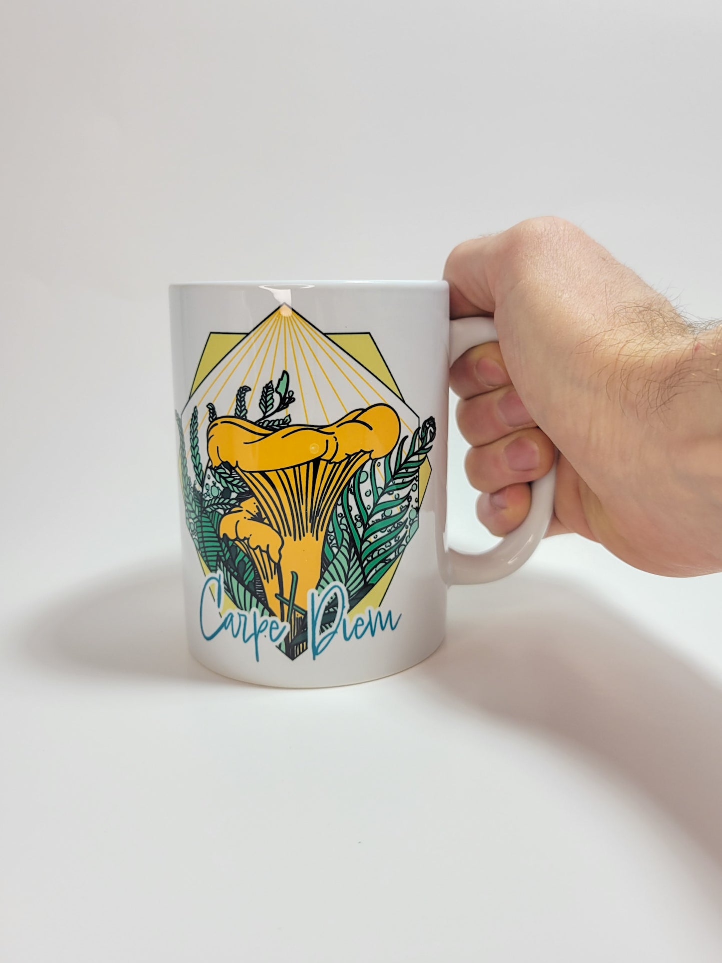 Carpe Diem Chanterelle | Mushroom Mug | Mushroom Artwork on Ceramic Cup | 11oz/15oz Sizes