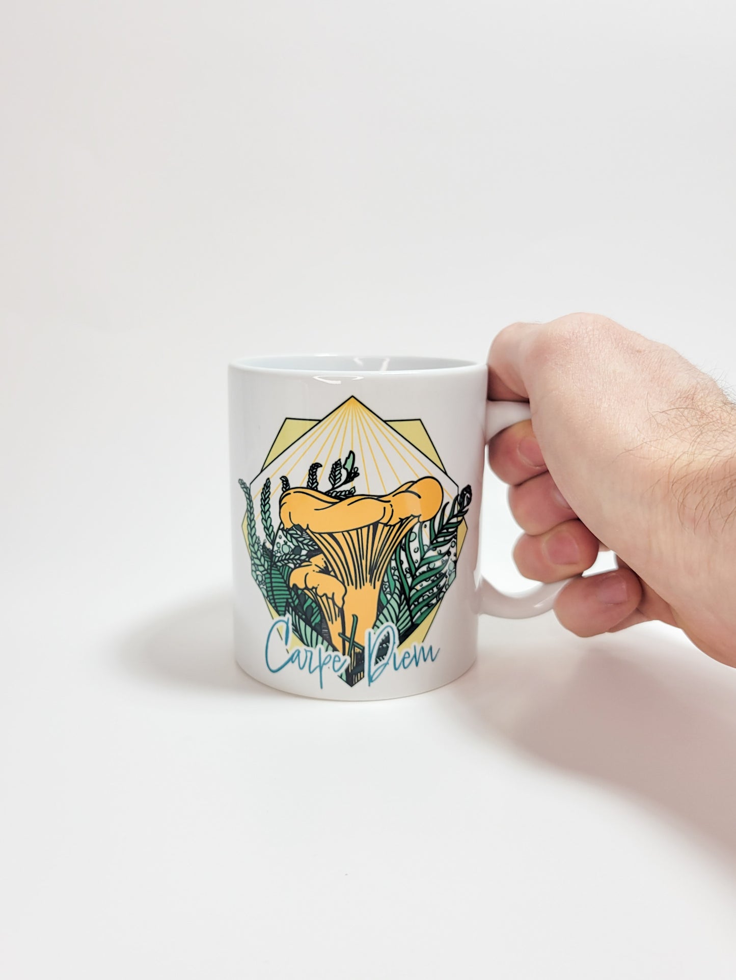 Carpe Diem Chanterelle | Mushroom Mug | Mushroom Artwork on Ceramic Cup | 11oz/15oz Sizes
