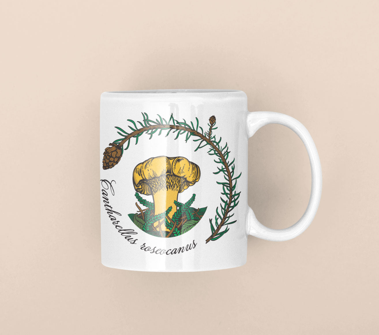 Cantharellus Roseocanus | Rainbow Chanterelle Mushroom Mug | Mushroom Artwork on Ceramic Cup | 11oz/15oz Sizes