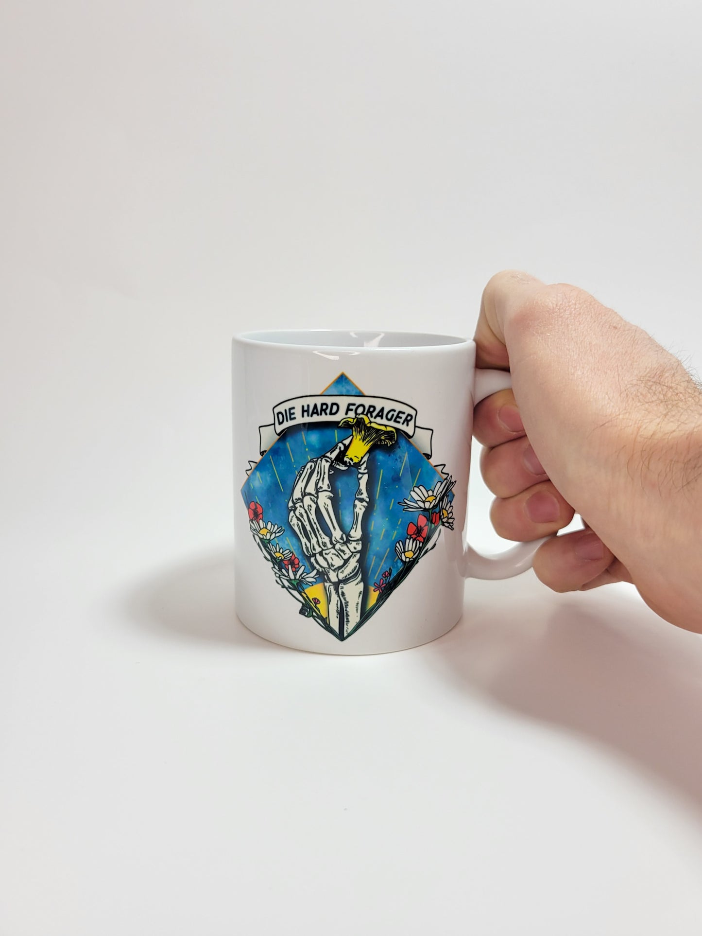Die Hard Forager | Morbid Mushroom Mug | Mushroom Artwork on Ceramic Cup | 11oz/15oz Sizes