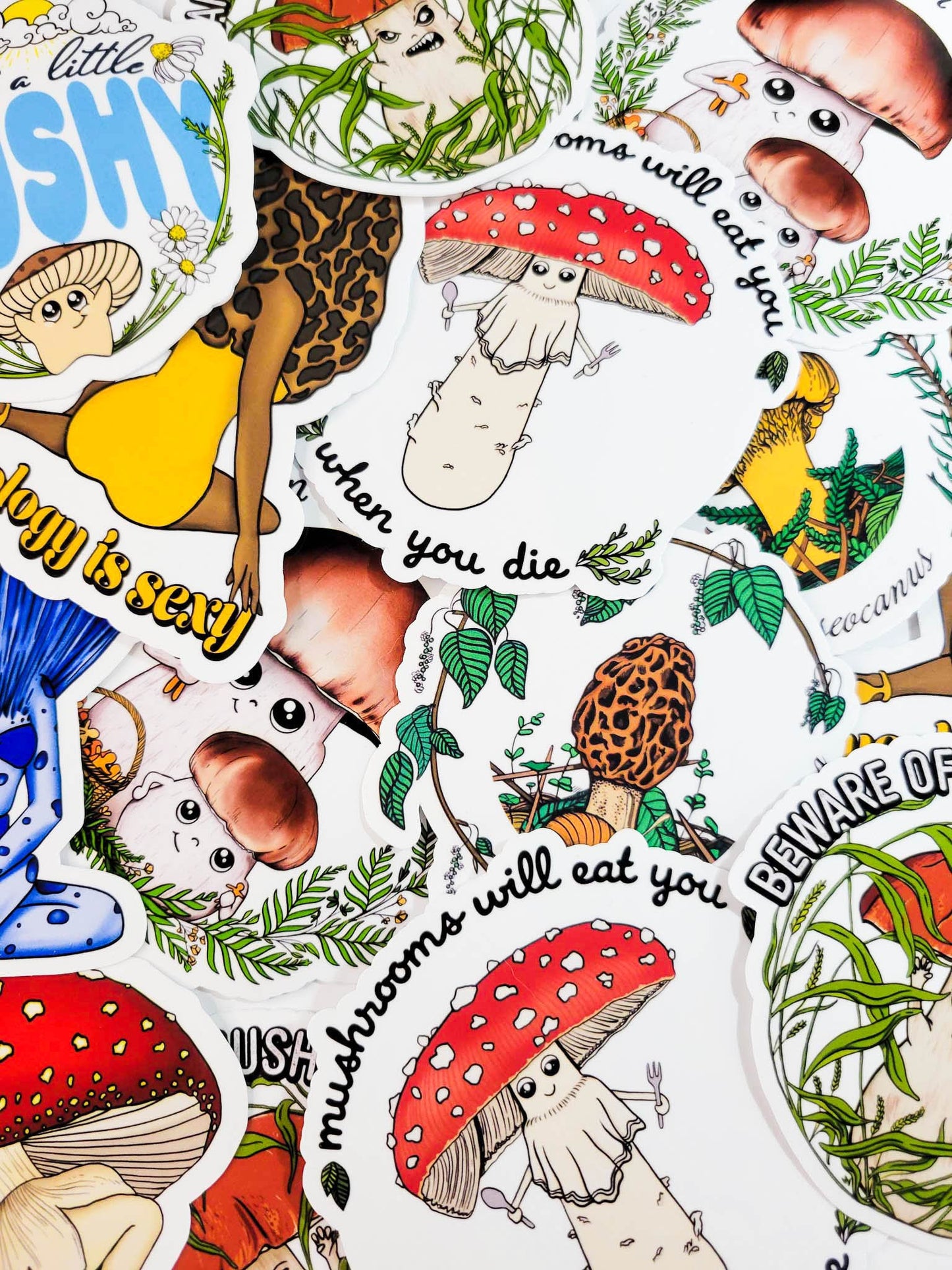 The Full Monty | Collection of 10 Mushroom Stickers by Suzi McCrae