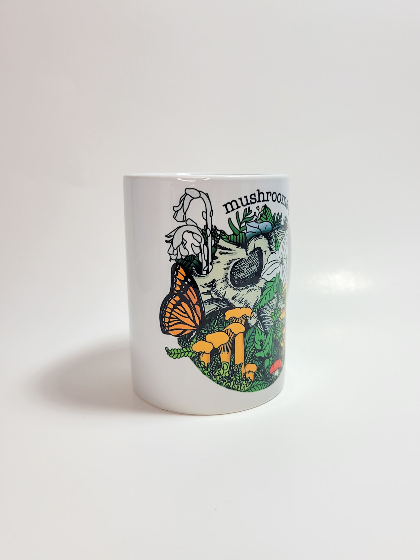 Mushrooms Are Life | Skull, Flowers and Mushroom Artwork on Ceramic Cup | 11oz/15oz Sizes