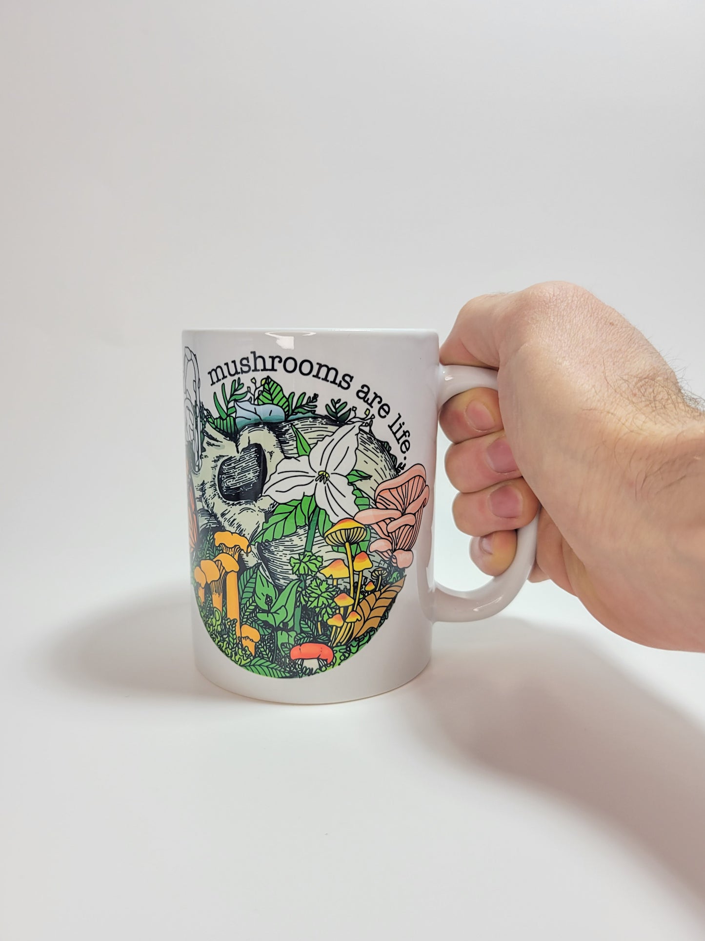Mushrooms Are Life | Skull, Flowers and Mushroom Artwork on Ceramic Cup | 11oz/15oz Sizes