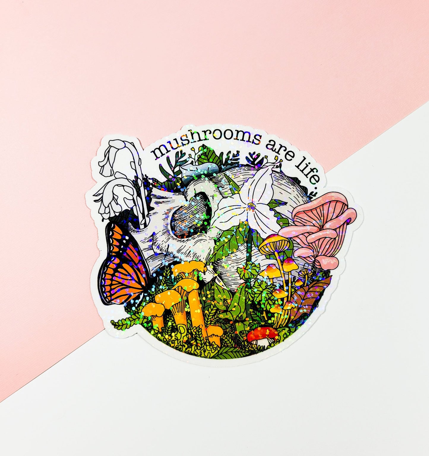 Mushrooms Are Life Sticker | Skull and Flowers and Mushrooms | Beautiful Morbid Nature Sticker