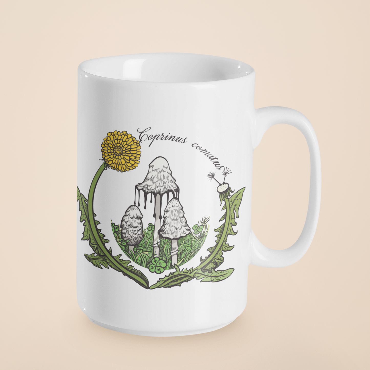 Coprinus Comatus | Shaggy Mane Mushroom Mug | Mushroom Artwork on Ceramic Cup | 11oz/15oz Sizes