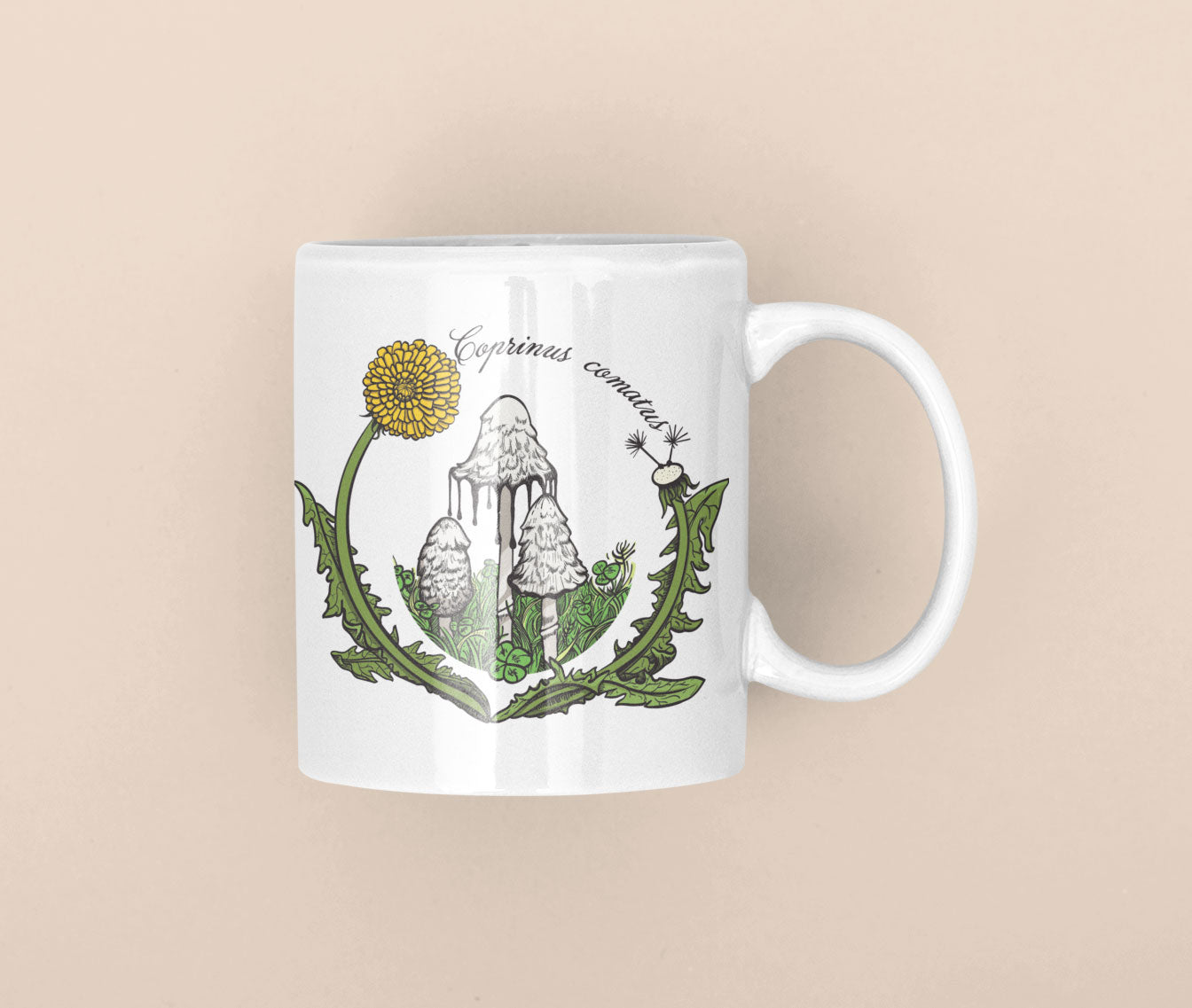 Coprinus Comatus | Shaggy Mane Mushroom Mug | Mushroom Artwork on Ceramic Cup | 11oz/15oz Sizes