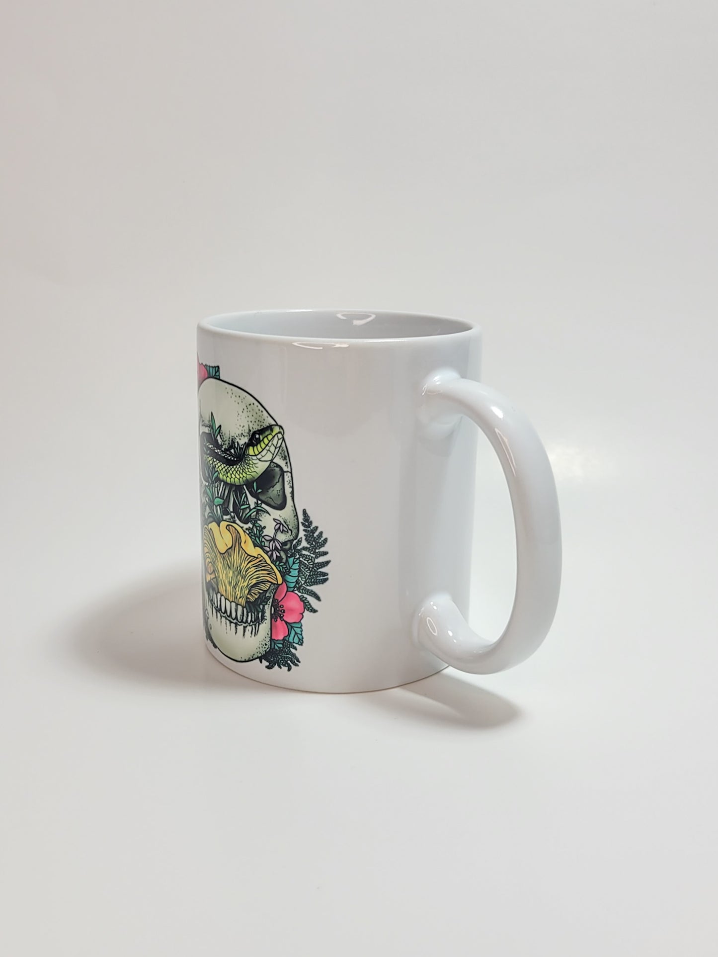 Skull, Snake and Chanterelle Mushroom | Morbid Nature Artwork on Ceramic Cup | 11oz/15oz Sizes
