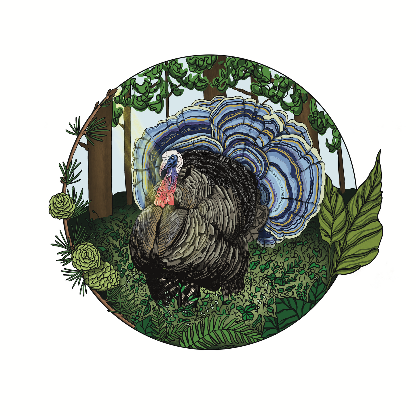 Fowl Play Duo | Set of Two 8"x8" Prints | Chicken of the Woods | Turkey Tail