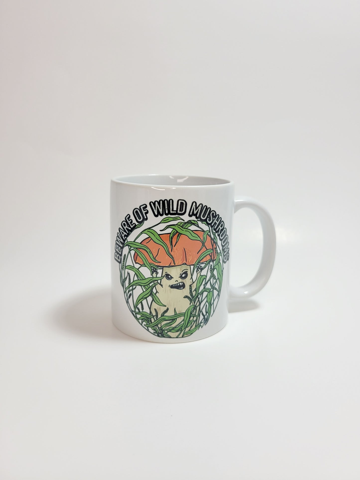Beware Of Wild Mushrooms | Funny Porcini Mushroom Mug | Mushroom Artwork on Ceramic Cup | 11oz/15oz Sizes