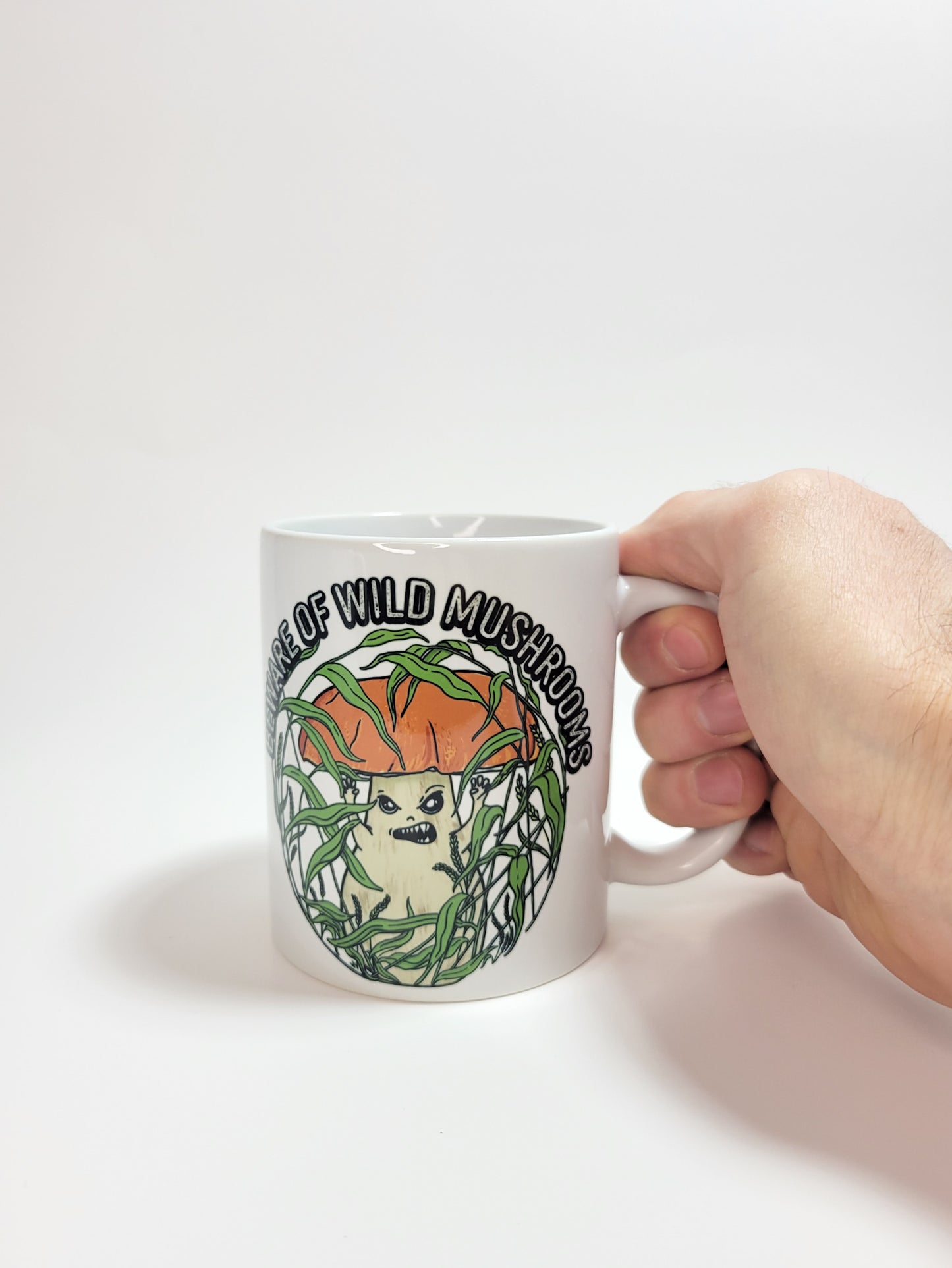 Beware Of Wild Mushrooms | Funny Porcini Mushroom Mug | Mushroom Artwork on Ceramic Cup | 11oz/15oz Sizes