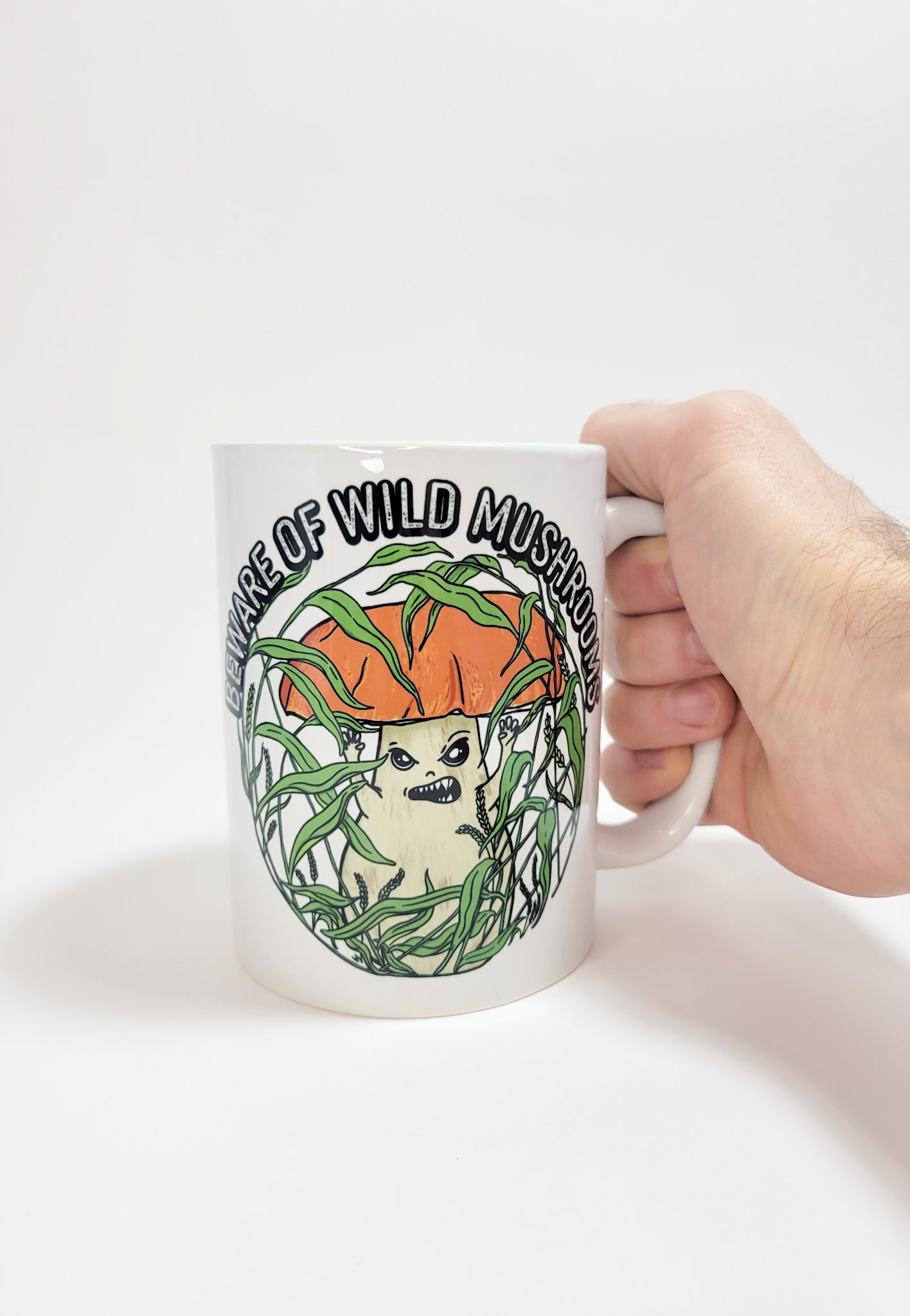 Beware Of Wild Mushrooms | Funny Porcini Mushroom Mug | Mushroom Artwork on Ceramic Cup | 11oz/15oz Sizes