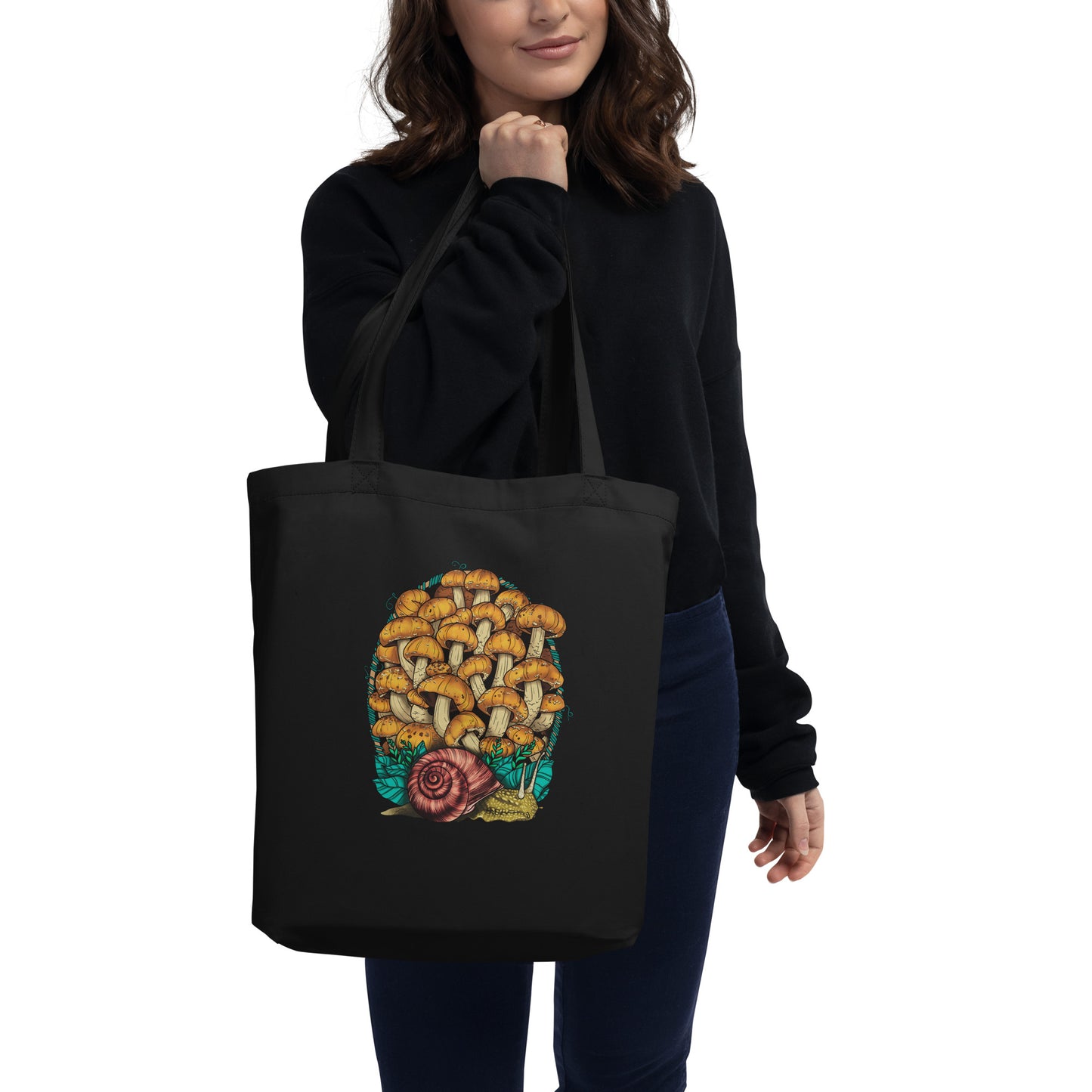 Land Snail and Chestnut Mushrooms | Eco-Friendly Tote Bag | Beautiful Mushroom Artwork