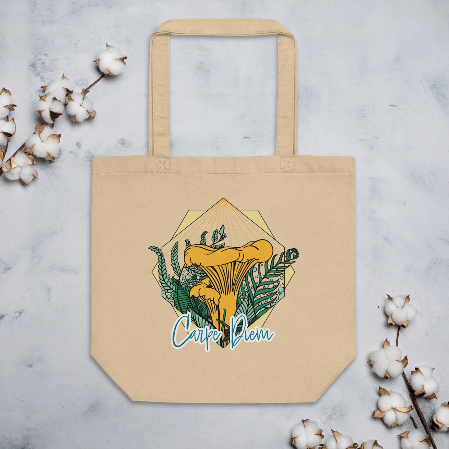 Carpe Diem Chanterelle | Eco-Friendly Tote Bag | Cottagecore Mushroom
