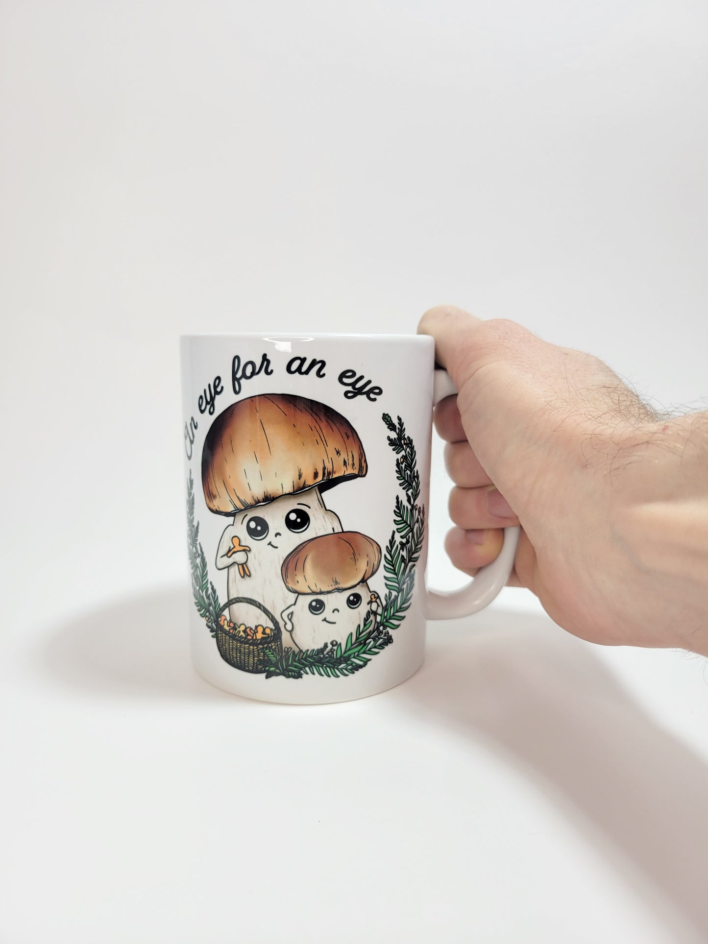 An Eye For An Eye | Funny Porcini Mushroom Mug | Mushroom Artwork on Ceramic Cup | 11oz/15oz Sizes