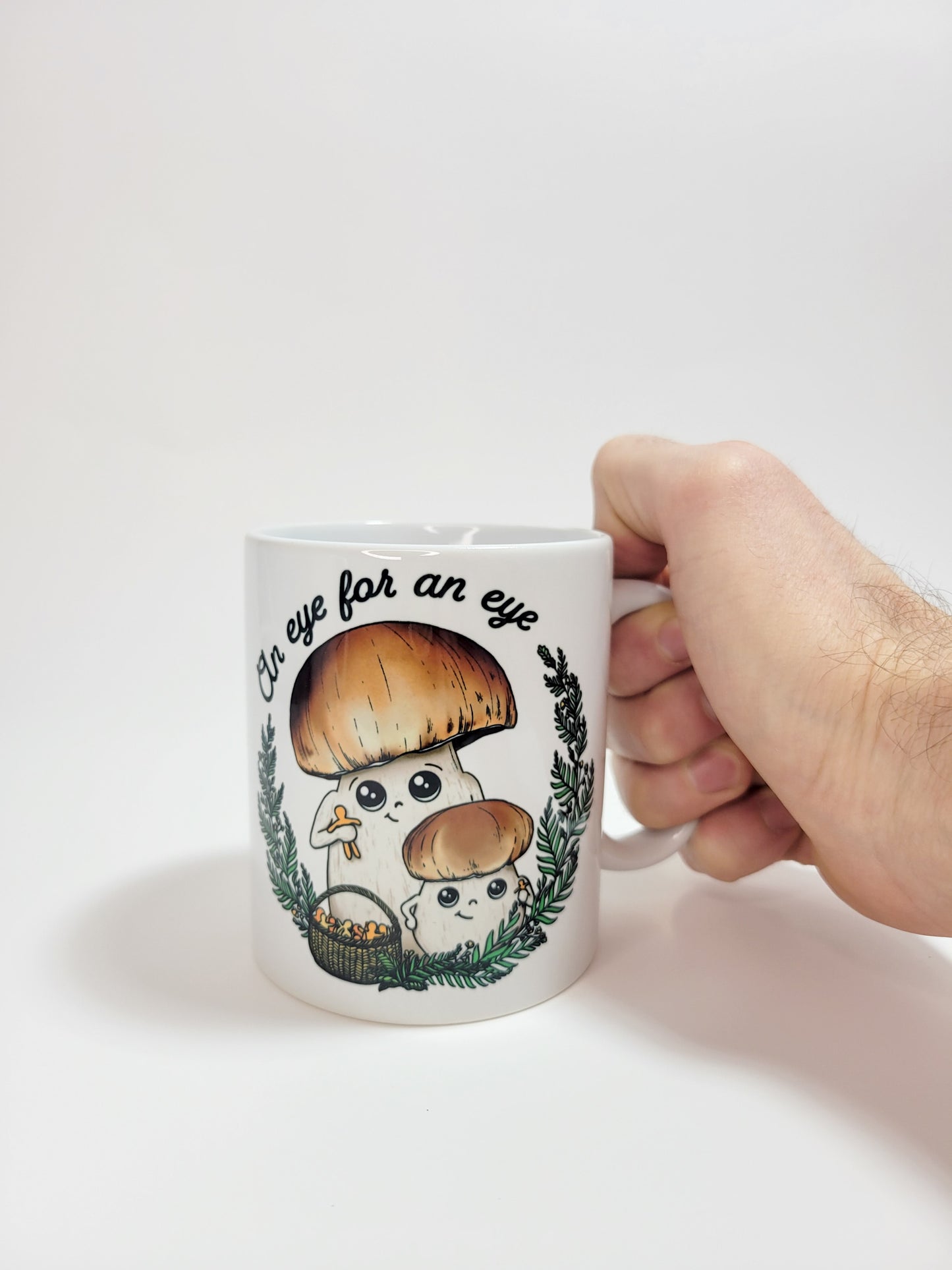 An Eye For An Eye | Funny Porcini Mushroom Mug | Mushroom Artwork on Ceramic Cup | 11oz/15oz Sizes