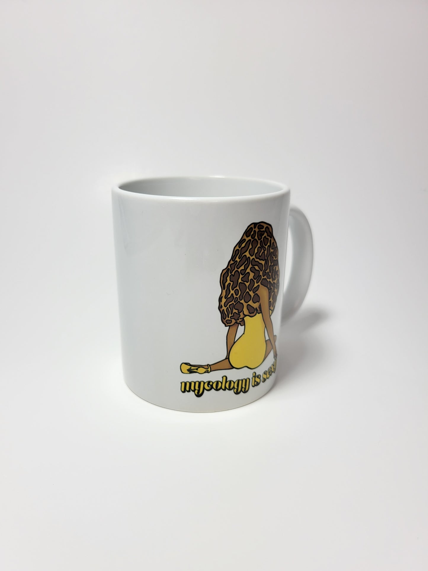 Madam Morel Coffee Mug | Mycology Is Sexy | Mushroom Pinup Girl Artwork | Unique Mushroom Design on Ceramic Cup | 11oz/15oz Sizes