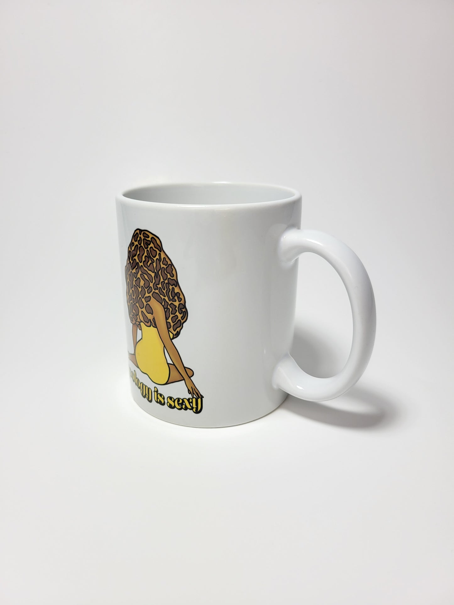 Madam Morel Coffee Mug | Mycology Is Sexy | Mushroom Pinup Girl Artwork | Unique Mushroom Design on Ceramic Cup | 11oz/15oz Sizes