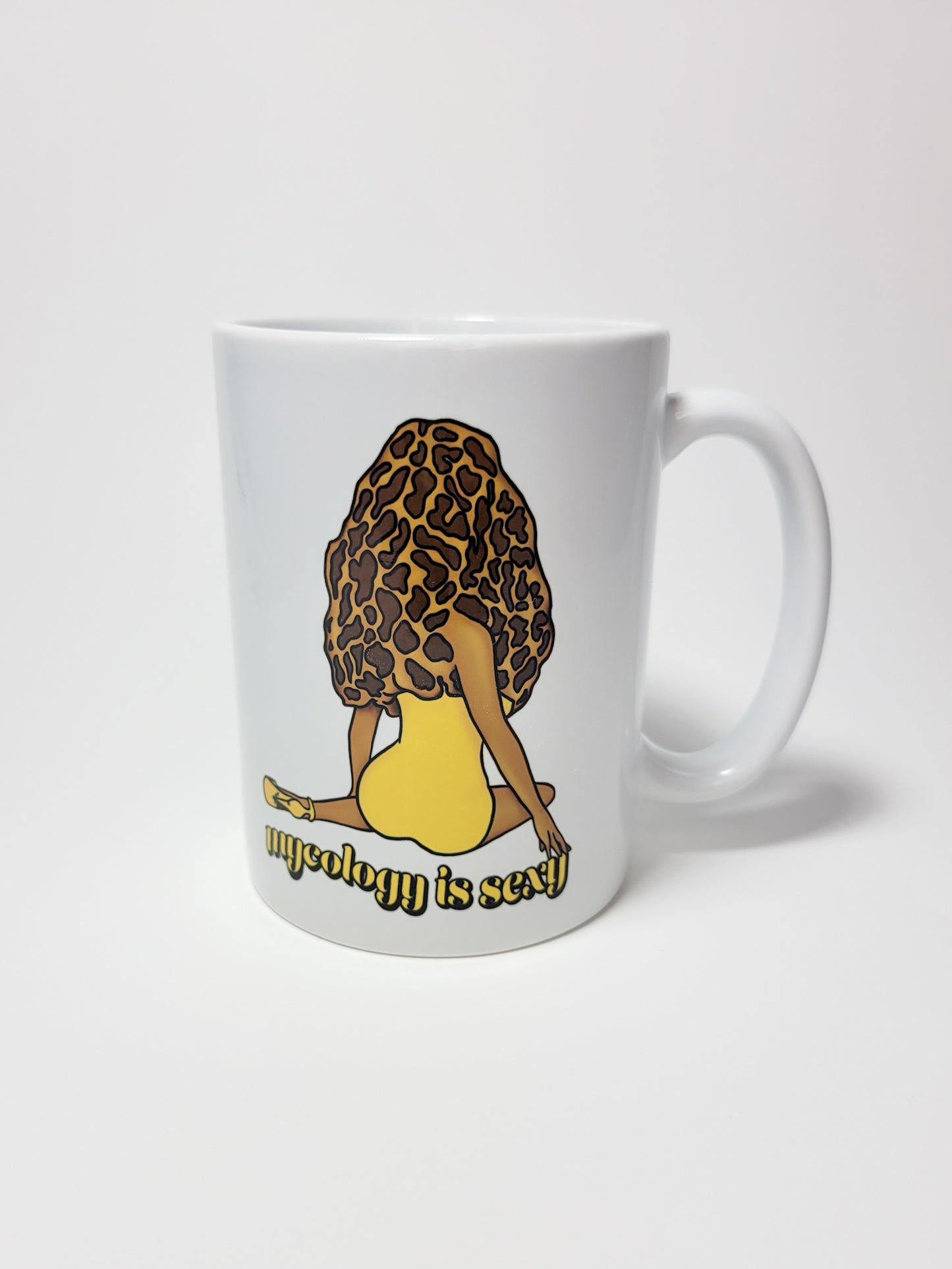 Madam Morel Coffee Mug | Mycology Is Sexy | Mushroom Pinup Girl Artwork | Unique Mushroom Design on Ceramic Cup | 11oz/15oz Sizes