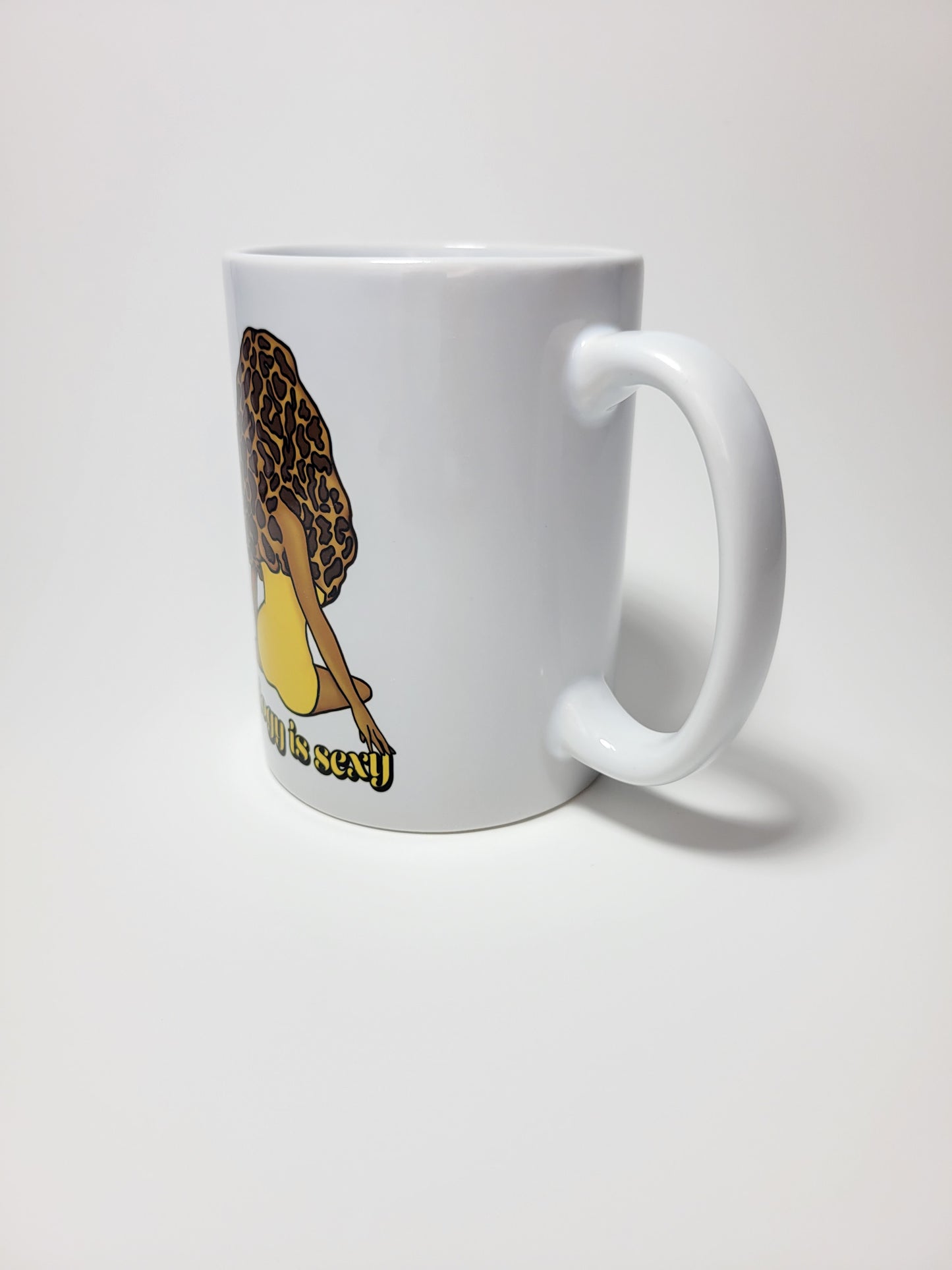 Madam Morel Coffee Mug | Mycology Is Sexy | Mushroom Pinup Girl Artwork | Unique Mushroom Design on Ceramic Cup | 11oz/15oz Sizes