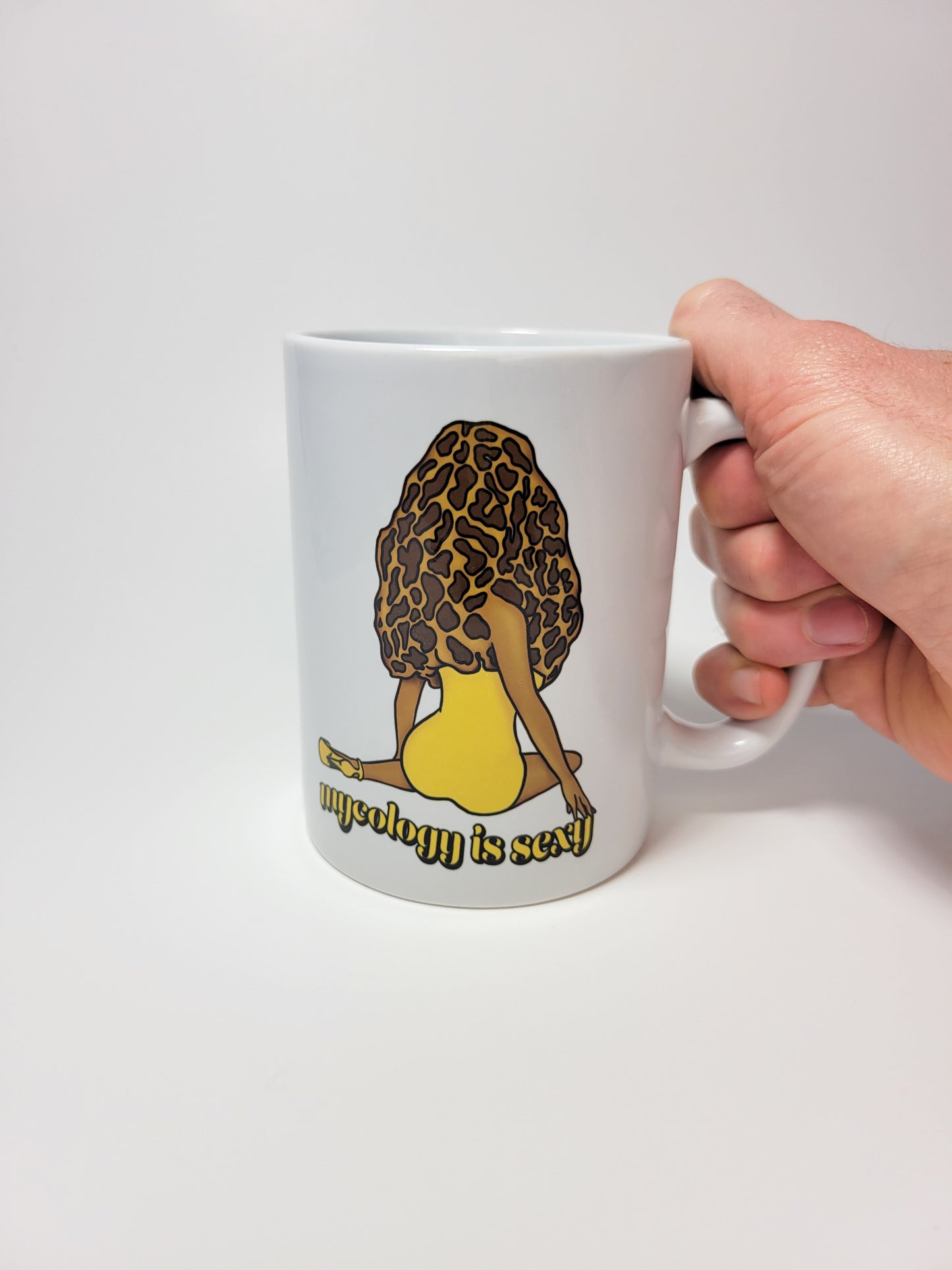 Madam Morel Coffee Mug | Mycology Is Sexy | Mushroom Pinup Girl Artwork | Unique Mushroom Design on Ceramic Cup | 11oz/15oz Sizes