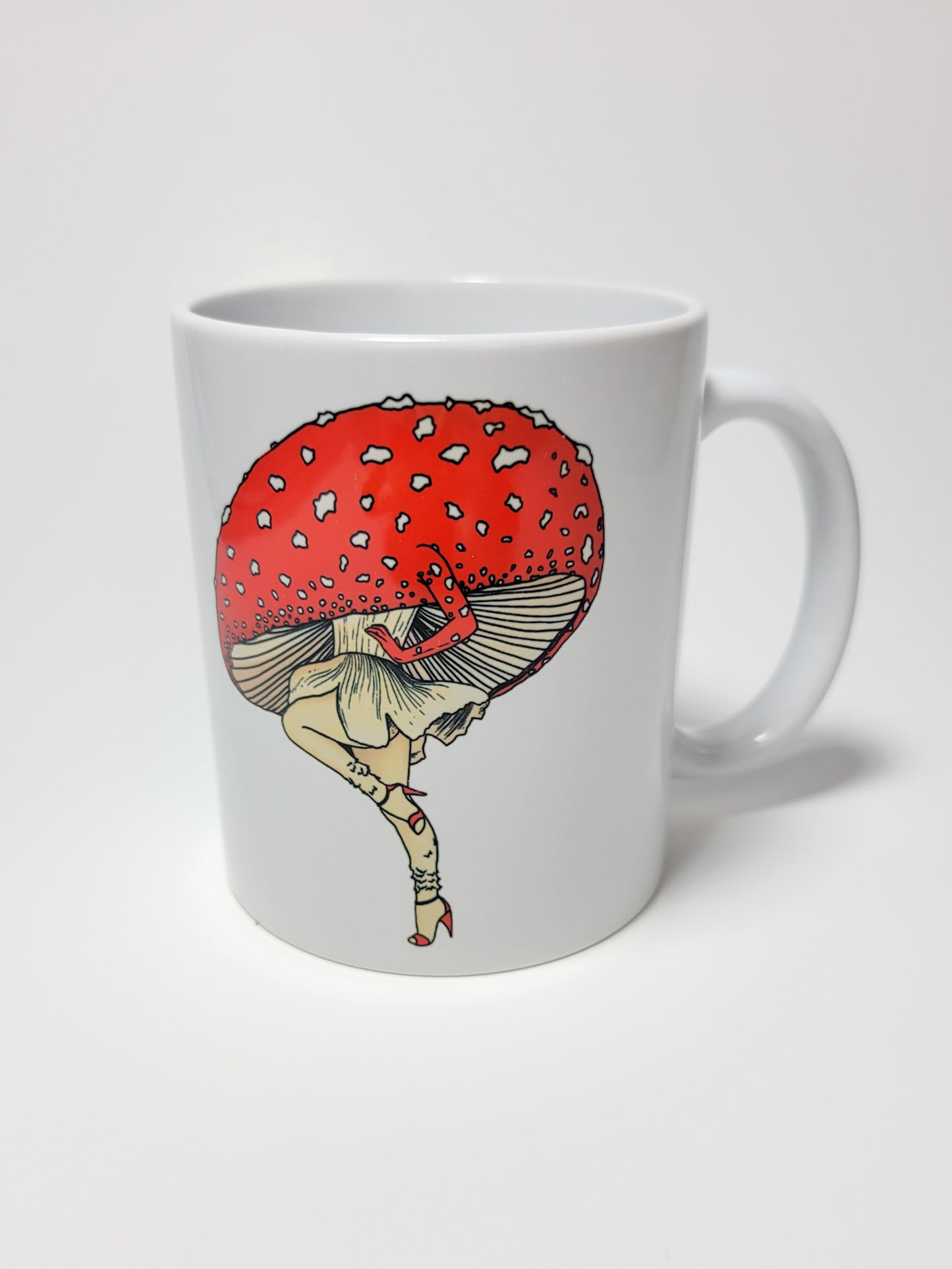 Miss Amanita Coffee Mug | Mushroom Pinup Girl Artwork | Unique Mushroom Design on Ceramic Cup | 11oz/15oz Sizes