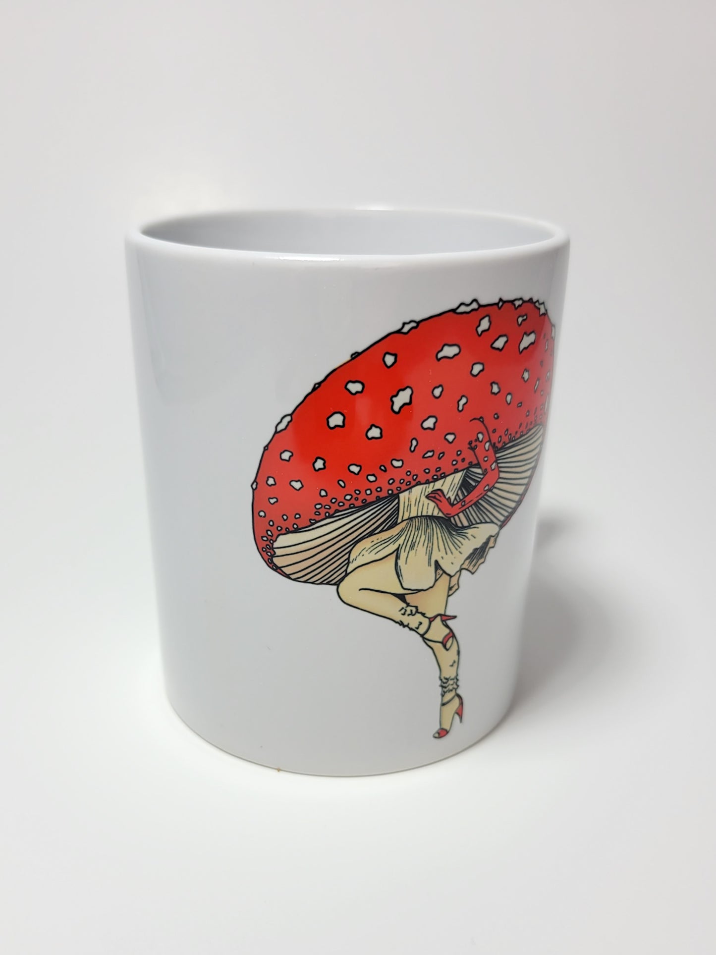 Miss Amanita Coffee Mug | Mushroom Pinup Girl Artwork | Unique Mushroom Design on Ceramic Cup | 11oz/15oz Sizes