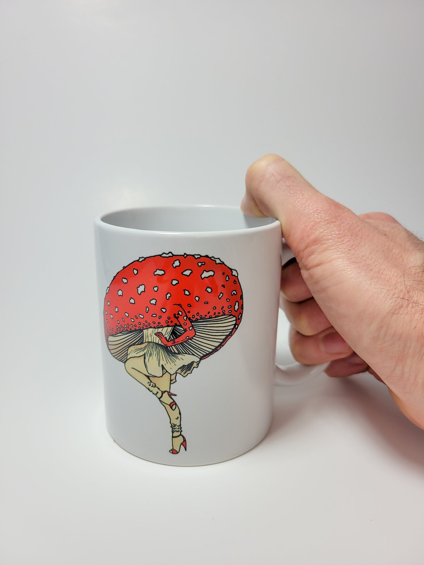 Miss Amanita Coffee Mug | Mushroom Pinup Girl Artwork | Unique Mushroom Design on Ceramic Cup | 11oz/15oz Sizes