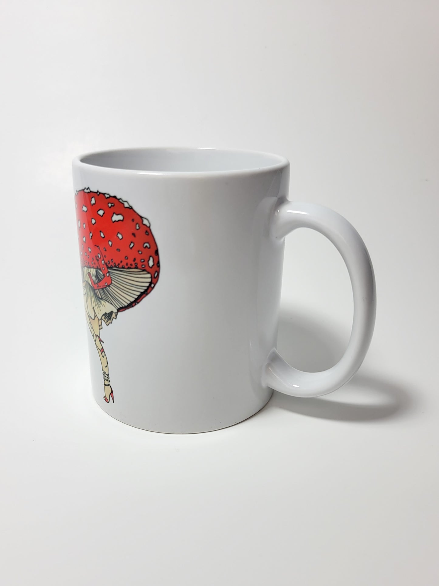Miss Amanita Coffee Mug | Mushroom Pinup Girl Artwork | Unique Mushroom Design on Ceramic Cup | 11oz/15oz Sizes