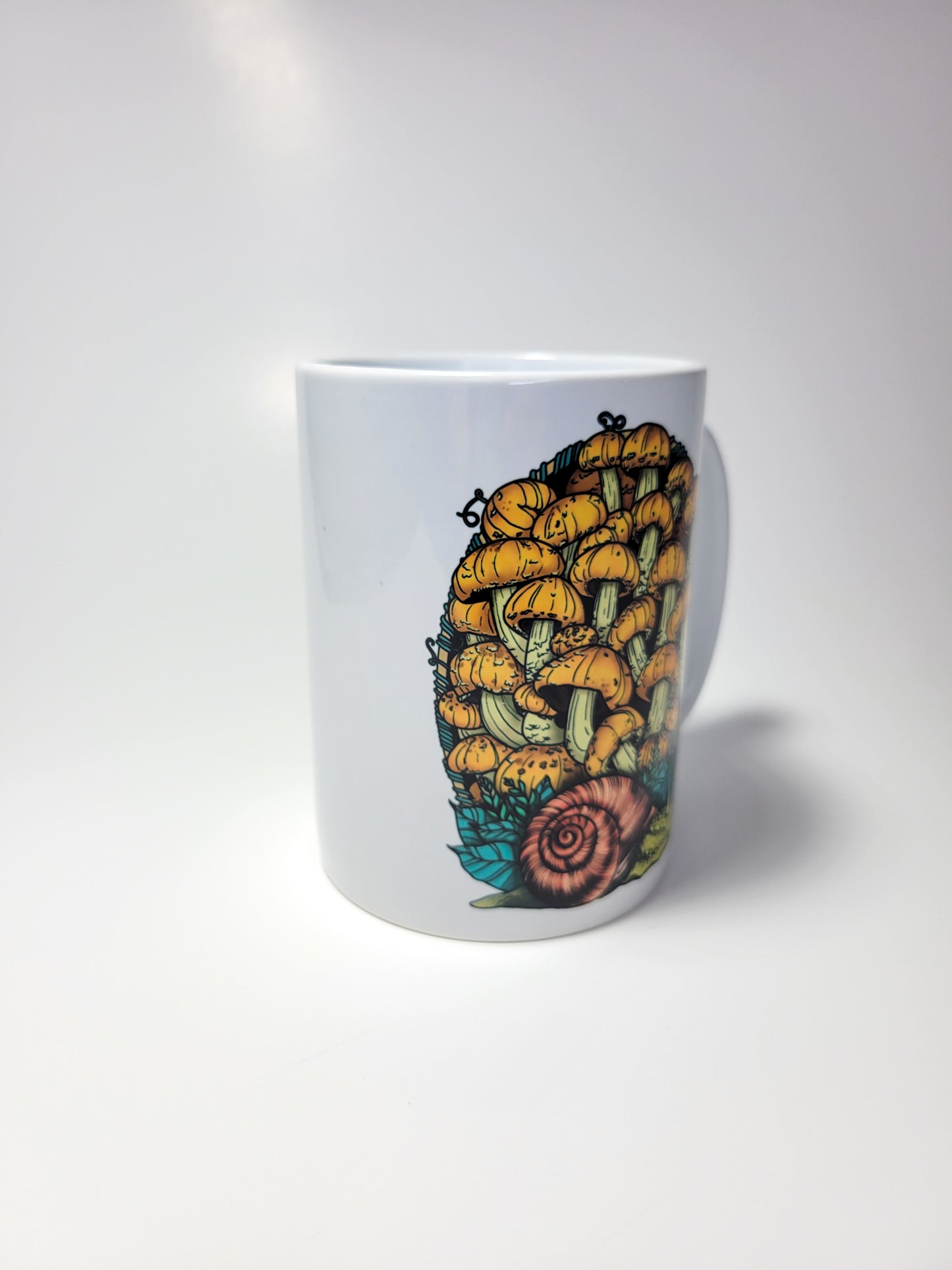 Land Snail and Chestnut Mushrooms Coffee Mug | Cottagecore Artwork on Ceramic Cup | 11oz/15oz Sizes