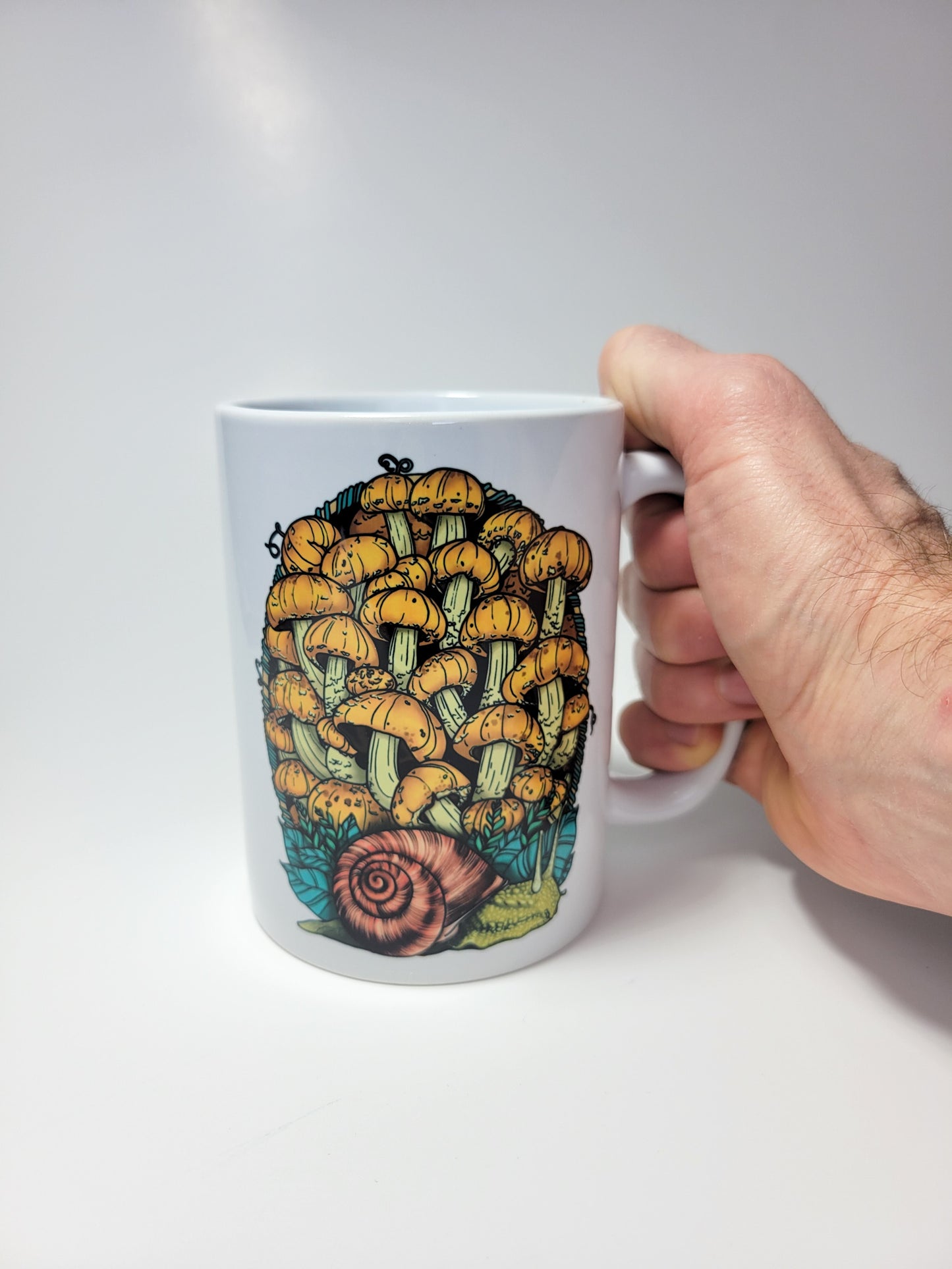 Land Snail and Chestnut Mushrooms Coffee Mug | Cottagecore Artwork on Ceramic Cup | 11oz/15oz Sizes