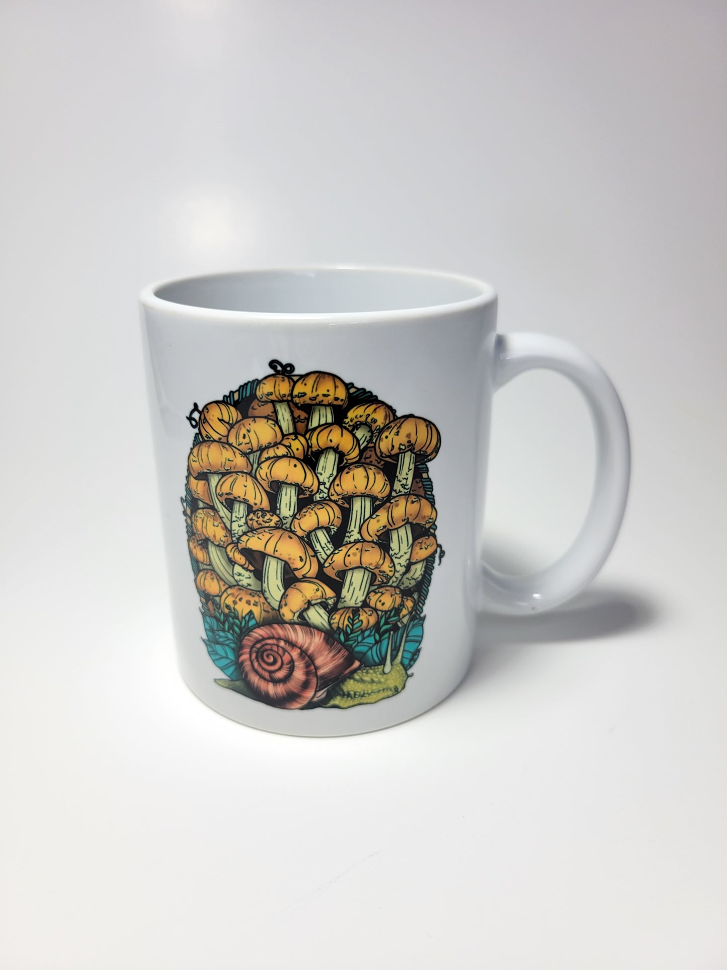 Land Snail and Chestnut Mushrooms Coffee Mug | Cottagecore Artwork on Ceramic Cup | 11oz/15oz Sizes