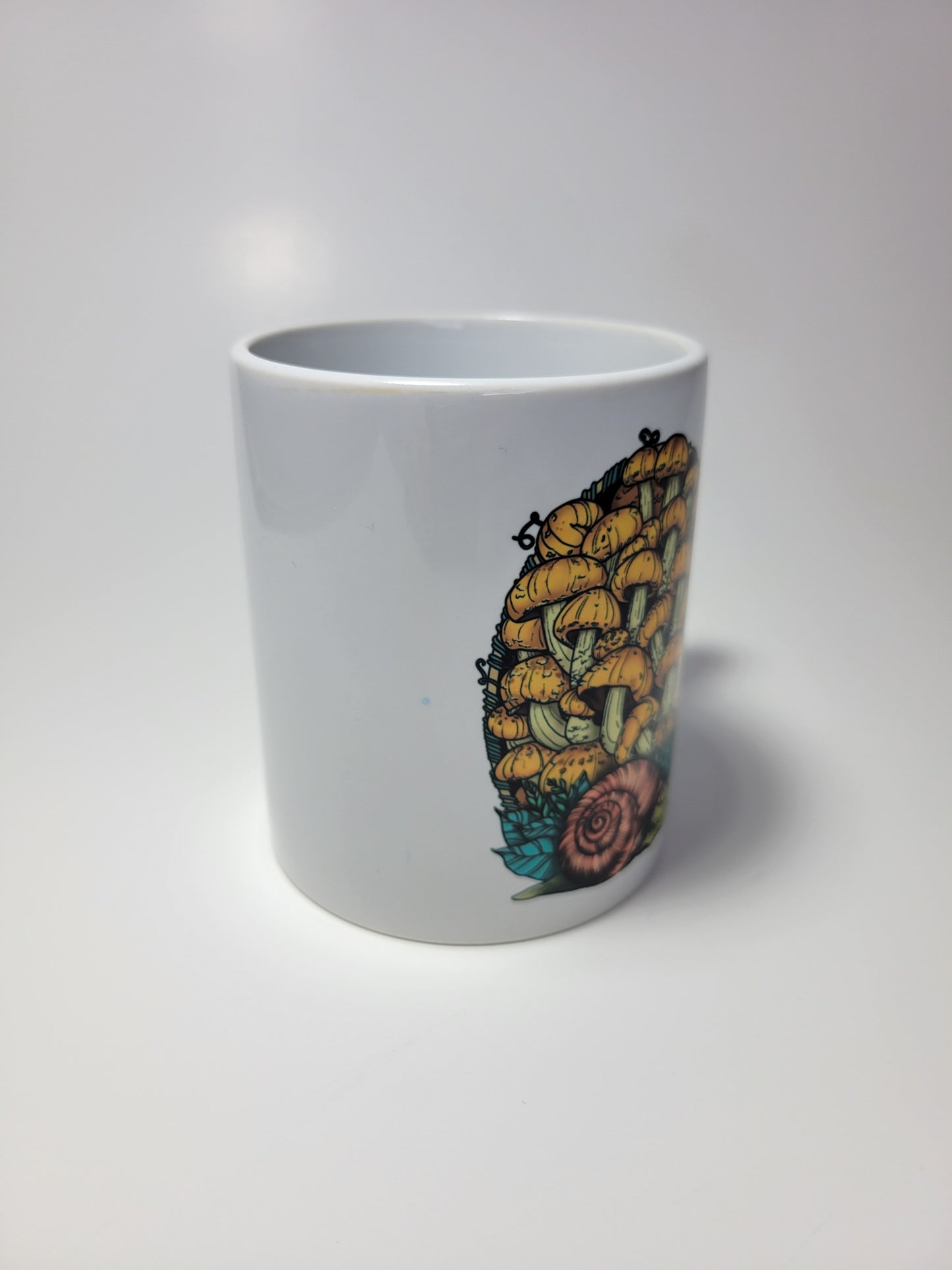 Land Snail and Chestnut Mushrooms Coffee Mug | Cottagecore Artwork on Ceramic Cup | 11oz/15oz Sizes
