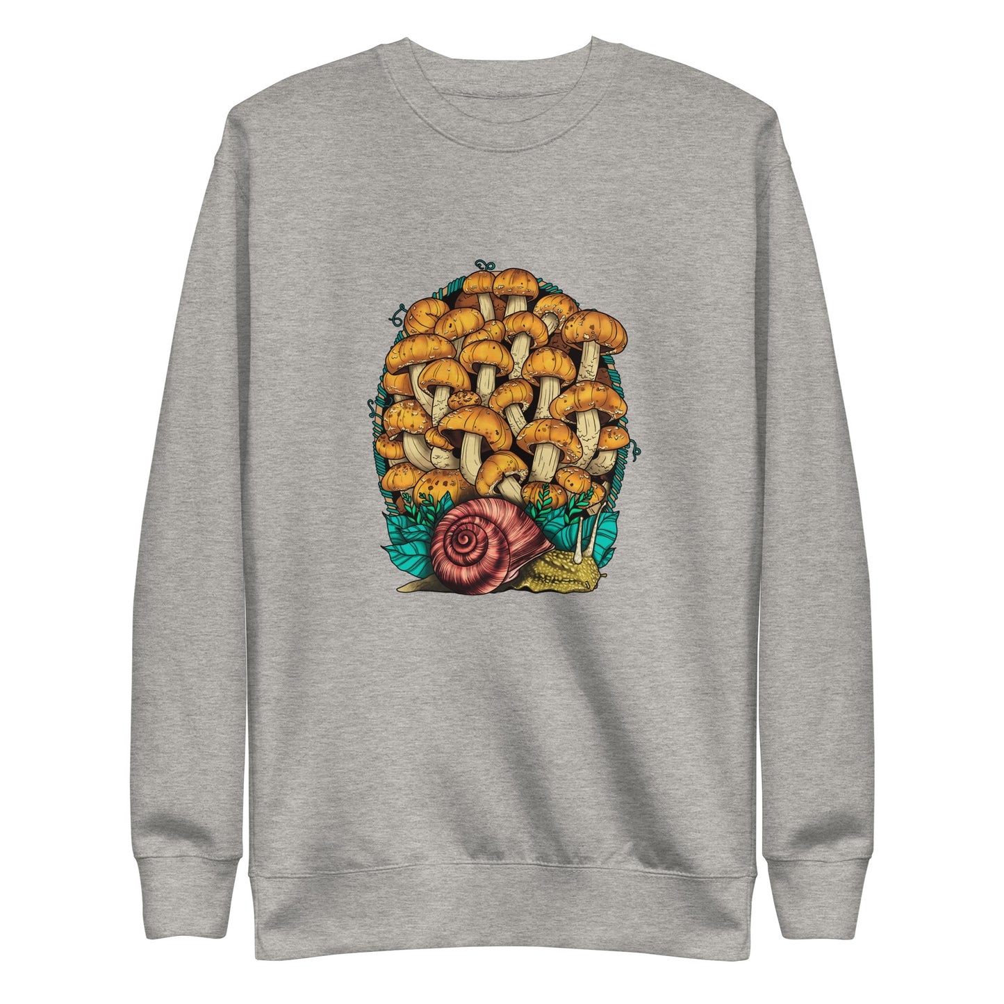 Land Snail and Chestnut Mushrooms | Unisex Sweatshirt | Cottagecore Mushroom Artwork