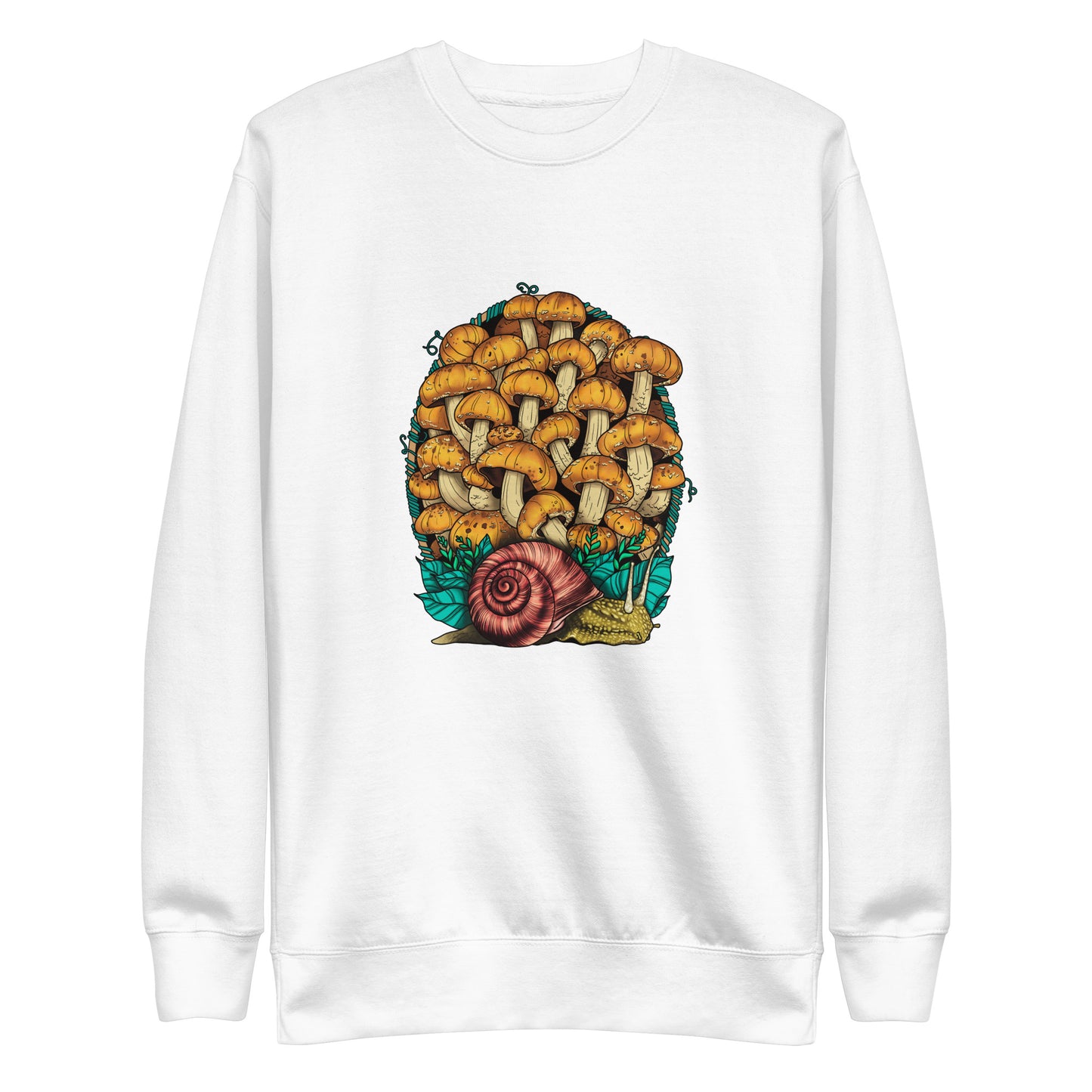Land Snail and Chestnut Mushrooms | Unisex Sweatshirt | Cottagecore Mushroom Artwork