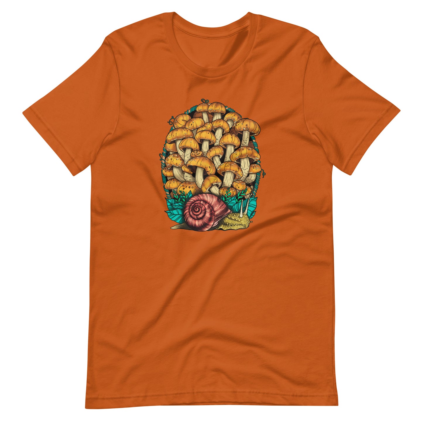 Land Snail and Chestnut Mushrooms | Unisex T-Shirt | Beautiful Mushroom Apparel