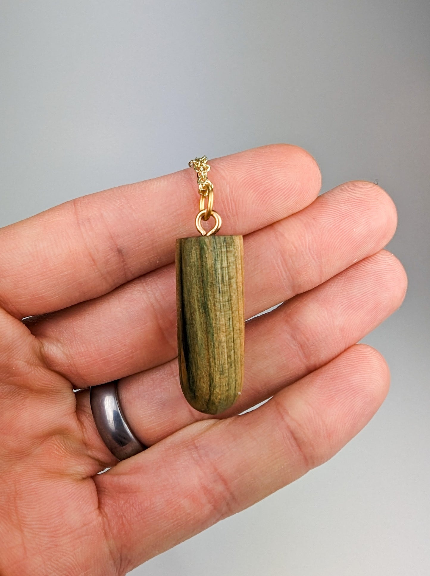 Naturally Fungus-Stained Wooden Pendant | Irregular Cylinder