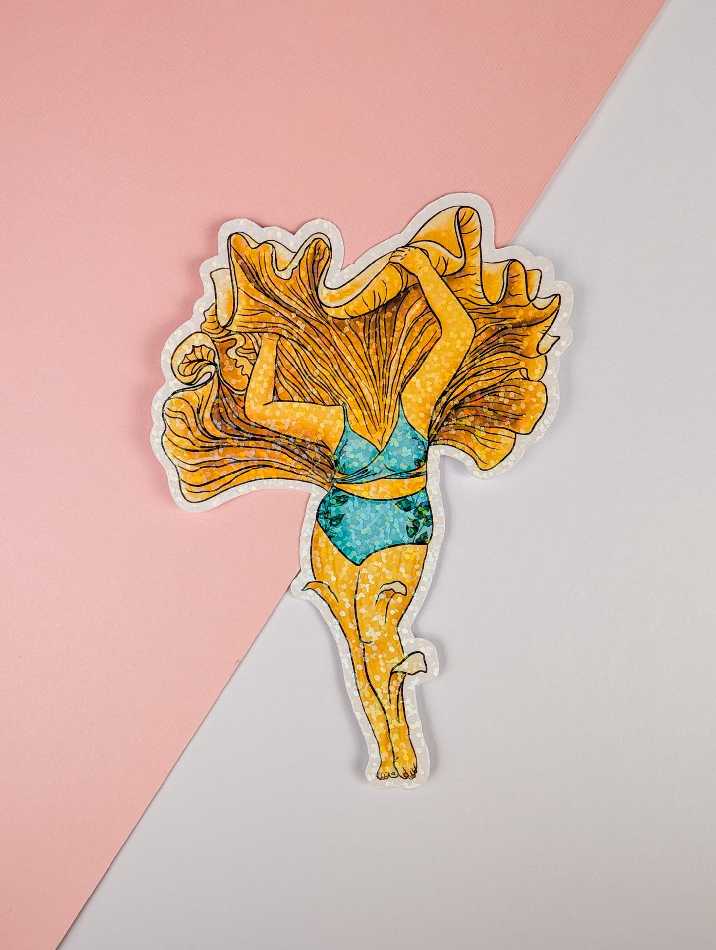 Chanterelle Mushroom Pinup Girl Sticker | Curvy FunGal