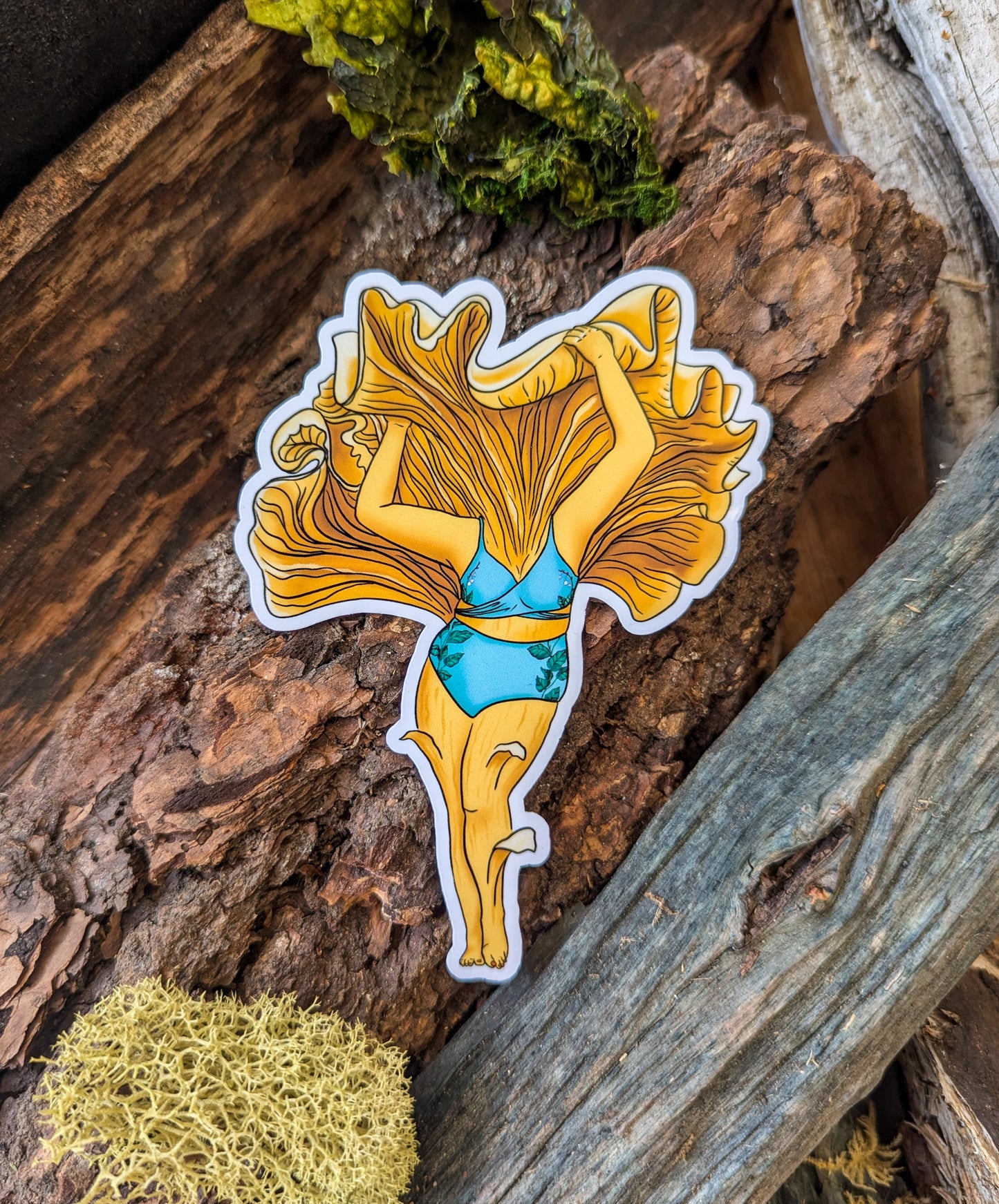 Chanterelle Mushroom Pinup Girl Sticker | Curvy FunGal