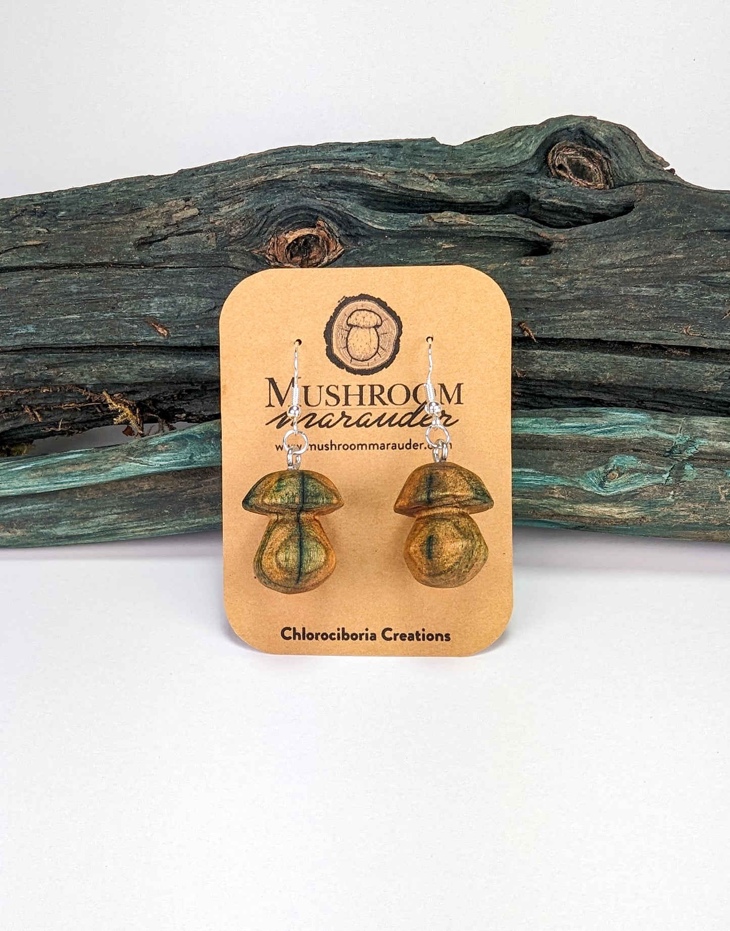 Porcini Mushroom Earrings #2 | Carved from Naturally Fungus-Stained Wood