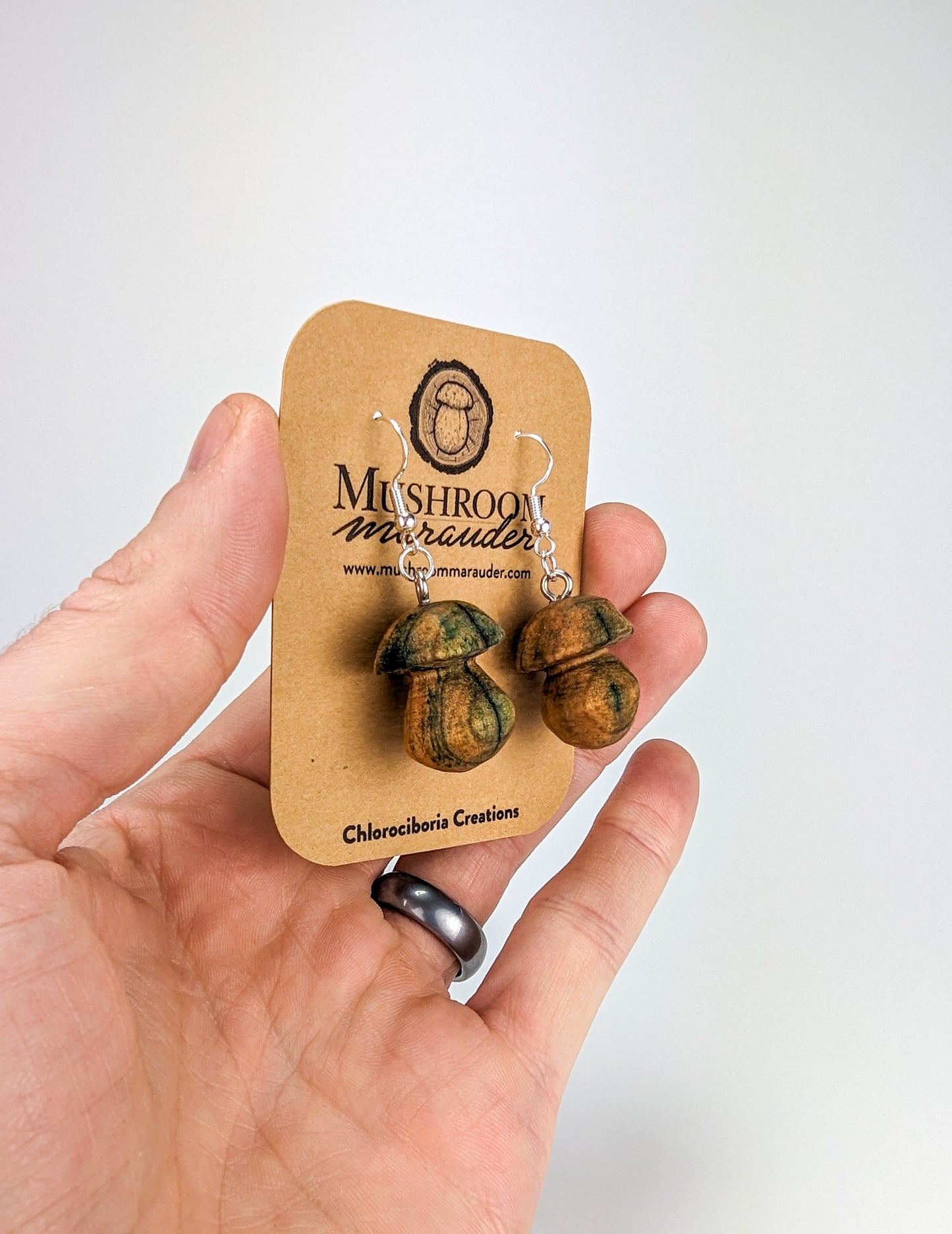 Porcini Mushroom Earrings #2 | Carved from Naturally Fungus-Stained Wood